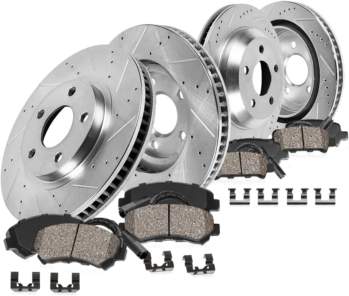 Callahan Brake Parts Front and Rear Brake Kit For Mini Cooper Countryman 2011-16 | Mini Cooper Paceman 2013-16 - Drilled & Slotted Disc Rotors with Ceramic Brake Pads + Sensors & Hardware, EBYK026793