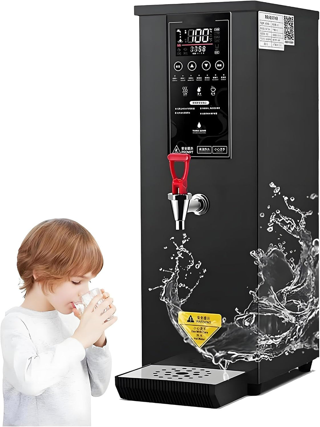 Commercial Milk Frother - Multi-Functional Milk Steamer Machine Hot Water Dispenser Beverage Heater with LED Display Panel for Latte Cappuccino Coffee Milk Tea Foam Hotel Black