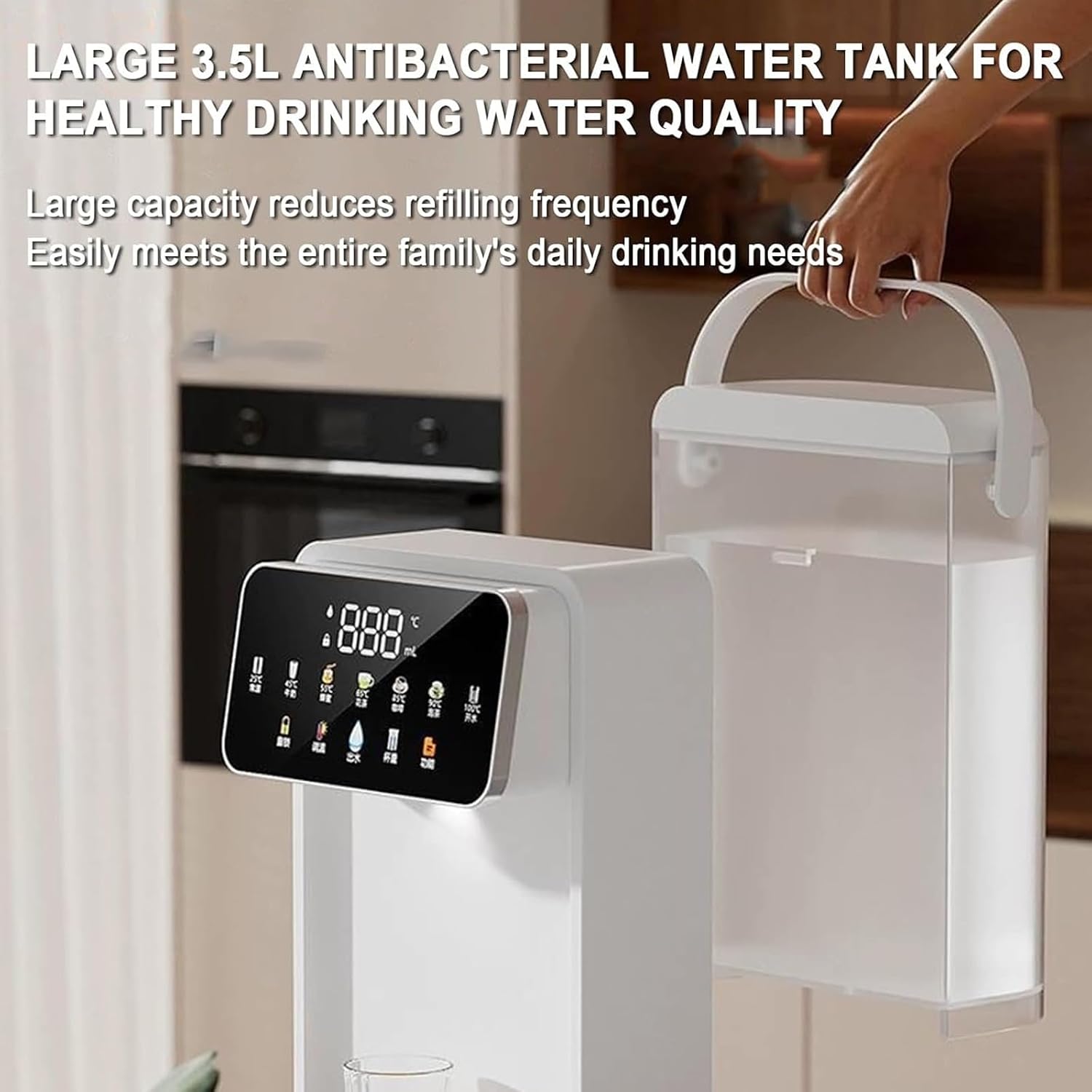 Countertop Hot Water Dispenser, Instant Water Dispenser with Carry Handle and 3.5L Removable Water Tank, 6 Temp Settings & 8 Levels of Water Output, 5-Tier Filtration, for Homes Offices Schools