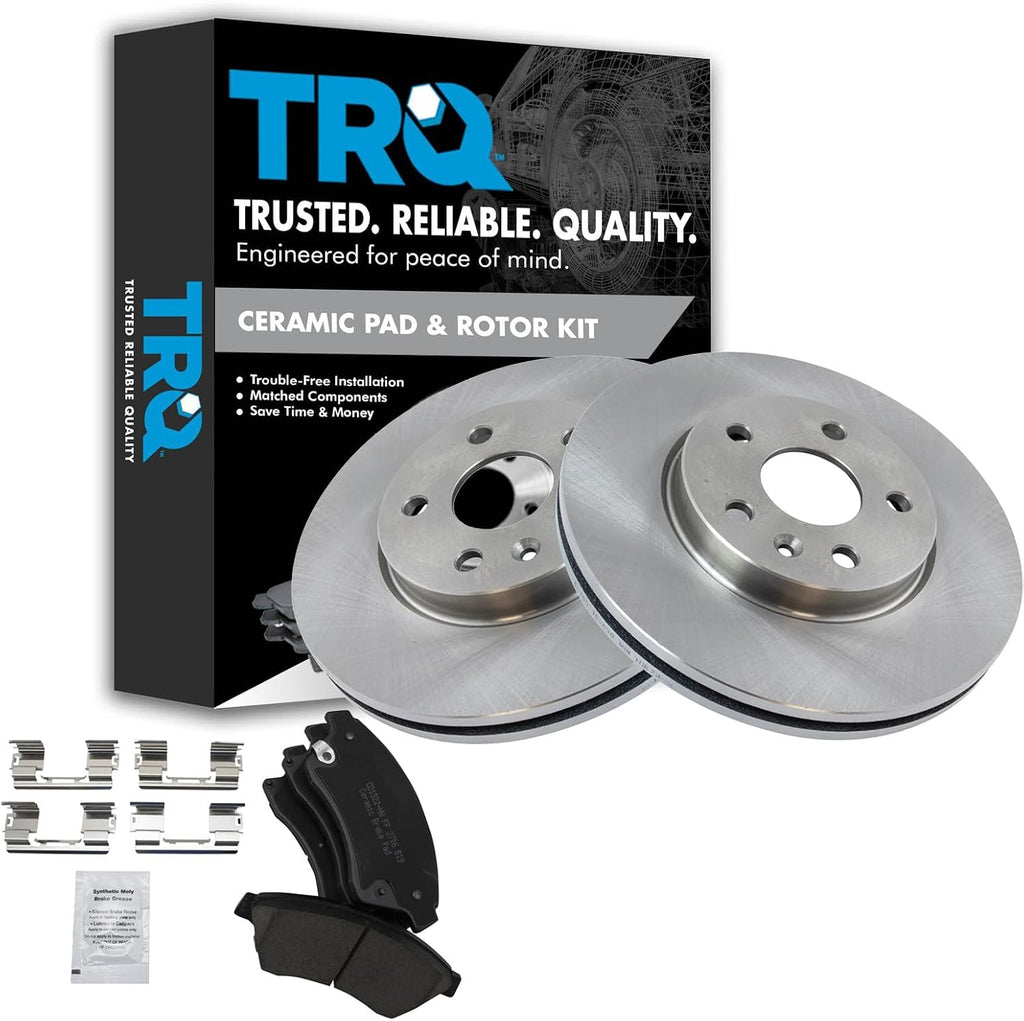 TRQ Front Brake Pad and Rotor Set Ceramic Vented Rotors 10.87 in 5-Lug for 2011-2015 Chevrolet Cruze 2016 Cruze Limited 2012-2017 Sonic
