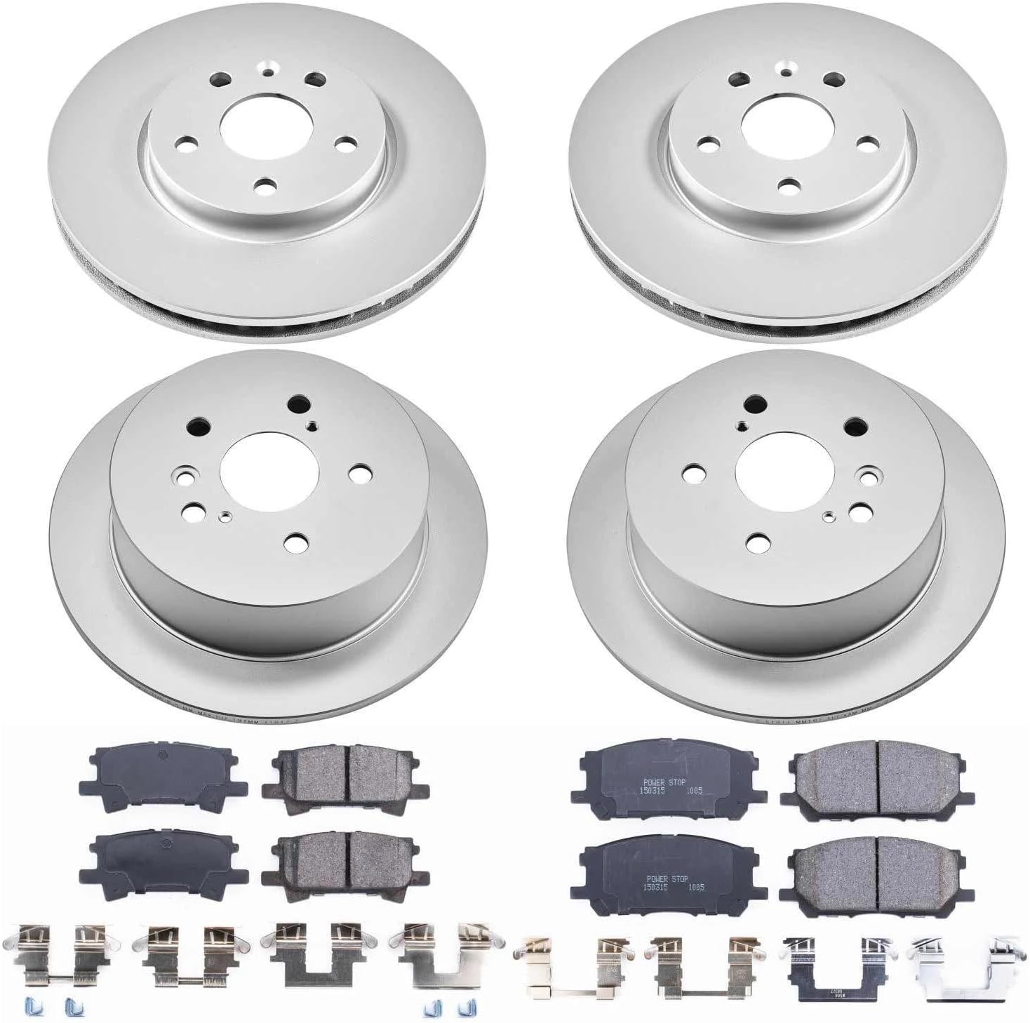 PowerStop Front and Rear Brake Kit for Lexus RX330 2004-06 |RX350 2007-09 |RX400h 2006-08 |Toyota Highlander 2006-07 - Fully-Coated Disc Rotors with Z17 Ceramic Brake Pads Replacement, CRK4530