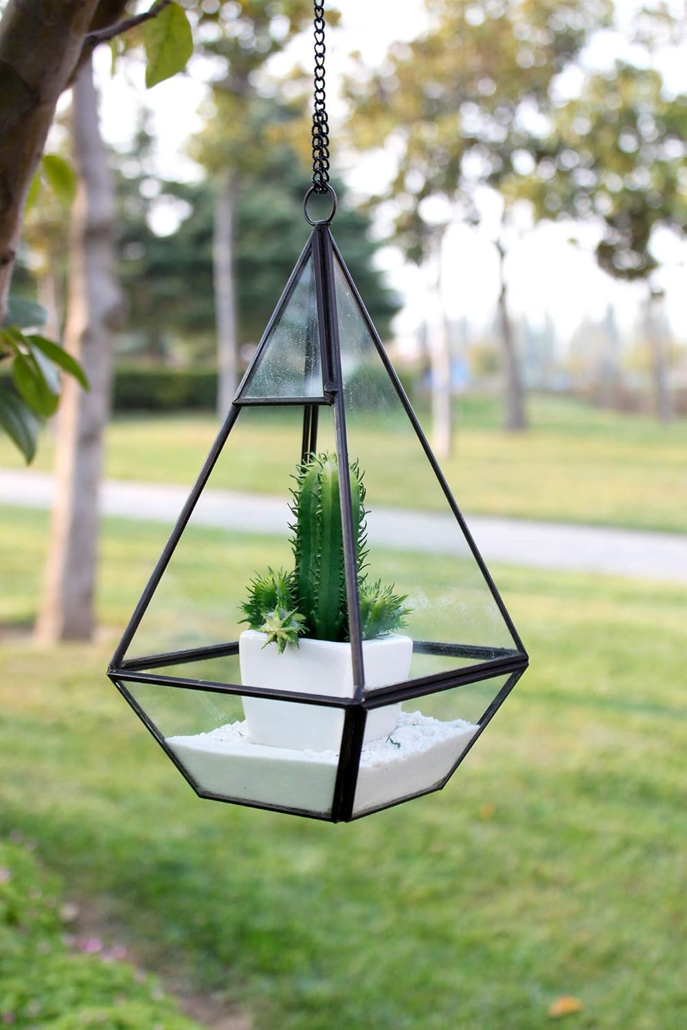 WGV Hanging Geometric Planter Terrarium Bulk Width 5' Height 9.5' Clear Glass Black Frame DIY Succulent air Plant Miniature Fairy Garden Windowsill Decor Raised Tall Pyramid 9 Pieces