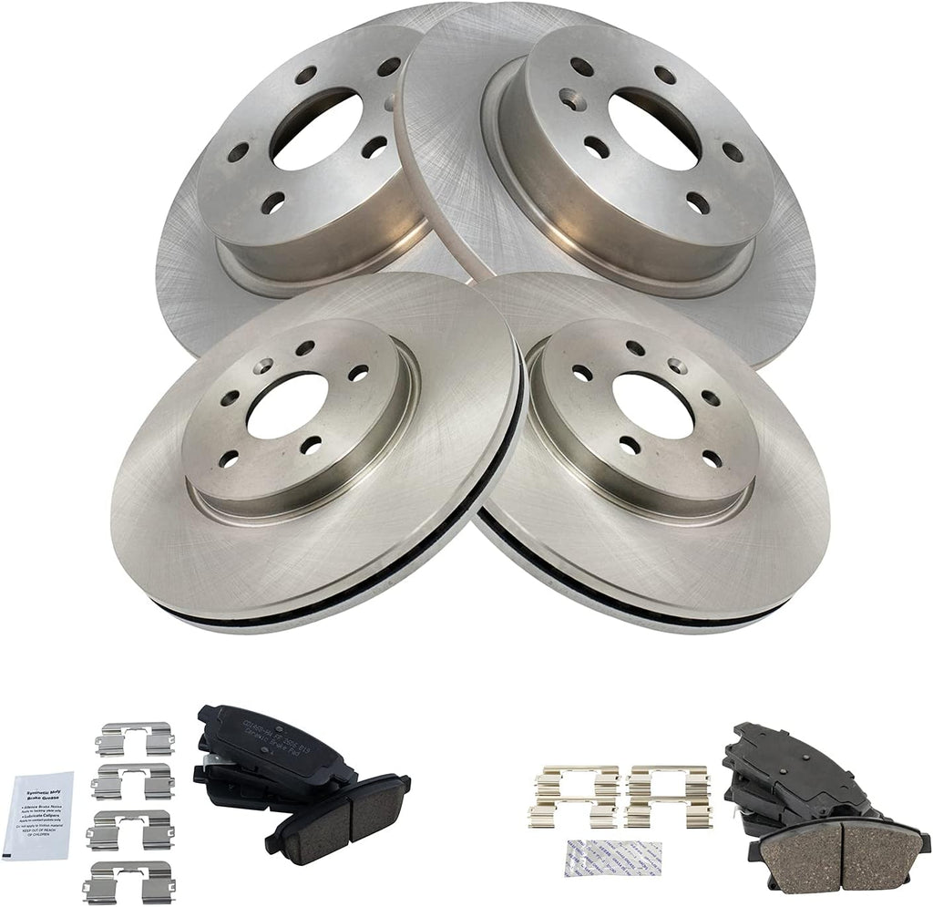 TRQ Front Rear Brake Pad and Rotor Set Ceramic Vented Solid Rotors Compatible with 2013-2017 Buick Encore 2015-2017 Chevrolet Trax