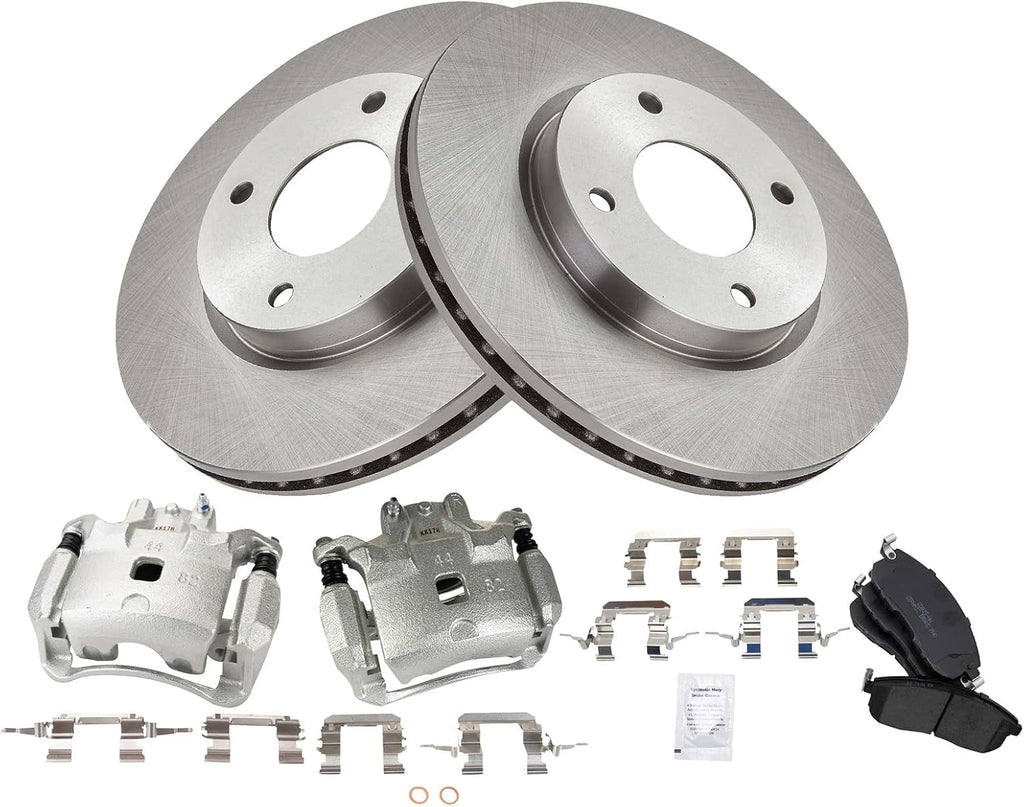 TRQ Front Brake Pad and Rotor Set Ceramic Vented Rotors Calipers Compatible with 2009-2014 Nissan Cube 2007-2012 Versa