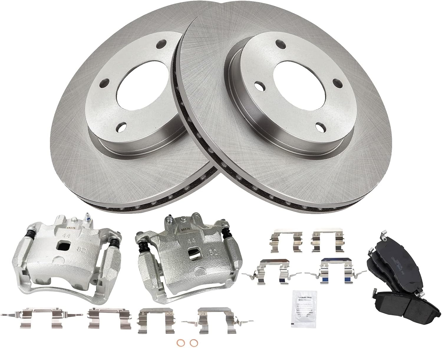 TRQ Front Brake Pad and Rotor Set Ceramic Vented Rotors Calipers Compatible with 2009-2014 Nissan Cube 2007-2012 Versa