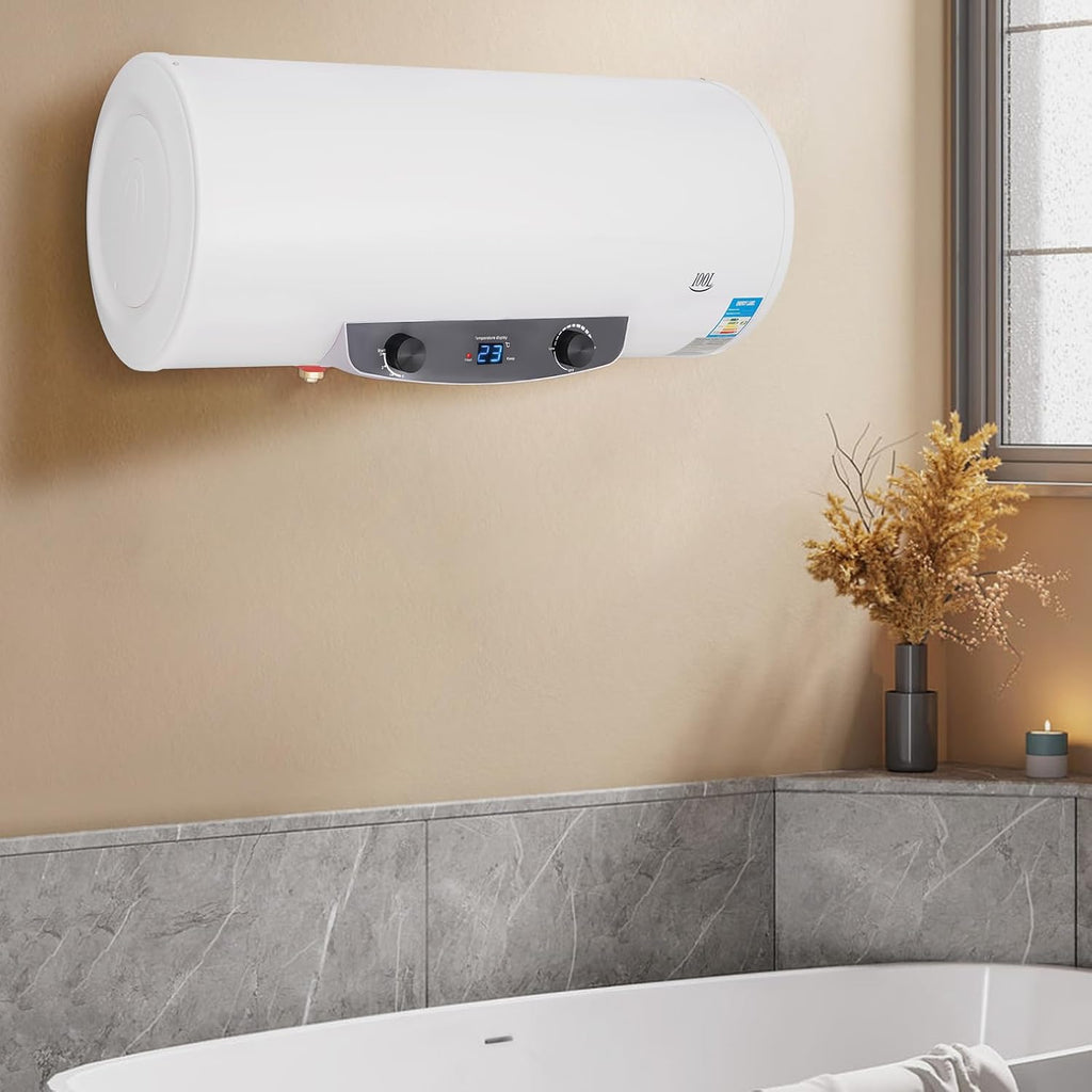 110V 1500W Electric Hot Water Heater, Hung Horizontally Tank Hot Water Heater, 30-75 ℃ Quick Heating, With Pre-Thermostat Knob, On Demand Hot Water Heater for Shower Kitchen Bathroom (100L)