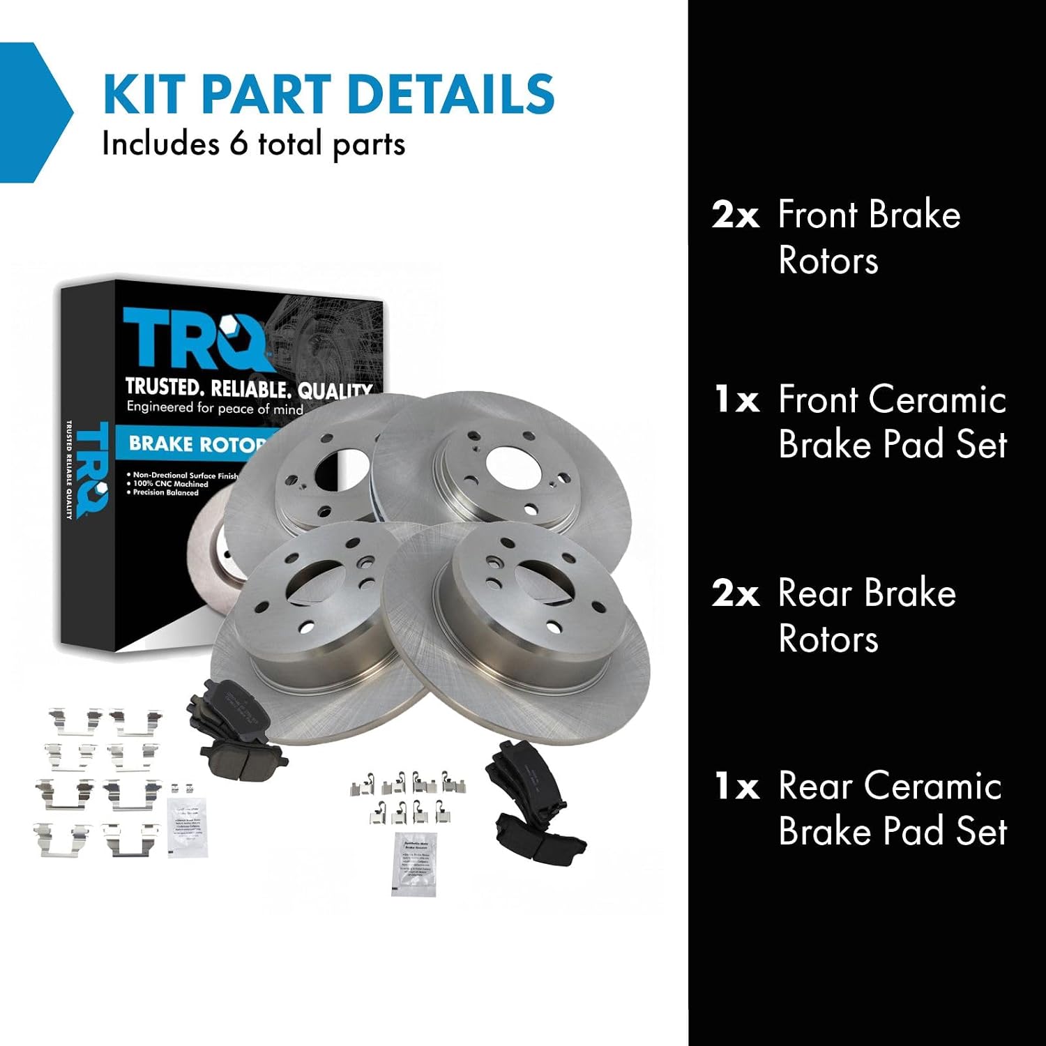 TRQ Front and Rear Brake Pad and Rotor Set Ceramic Vented Solid Rotors Compatible with 1999-2001 Lexus RX300