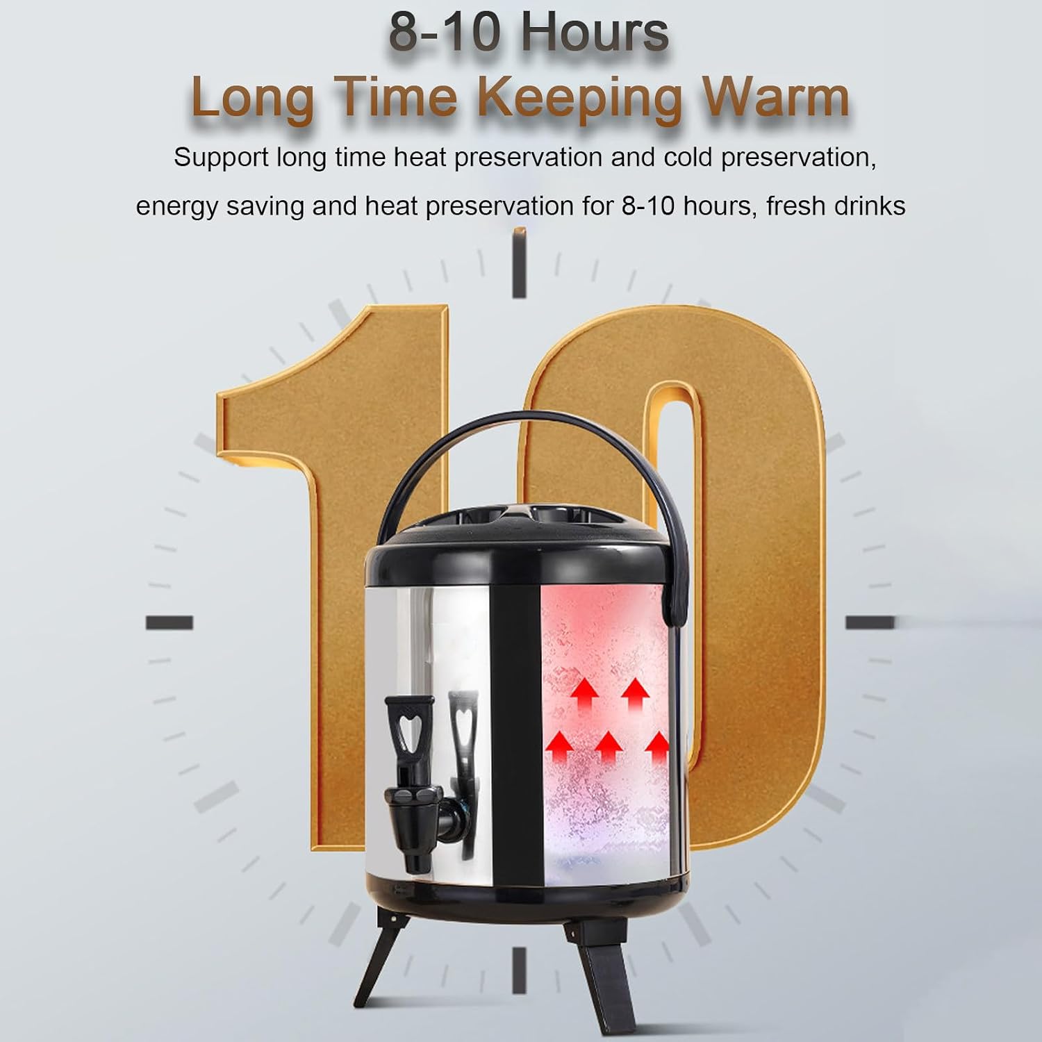 Catering Urn Stainless Steel Hot Water Kettle Dispenser - Boiler Warmer Coffee Urn With Cover And Spigot For Hot Water And Beverages(Red,8L)