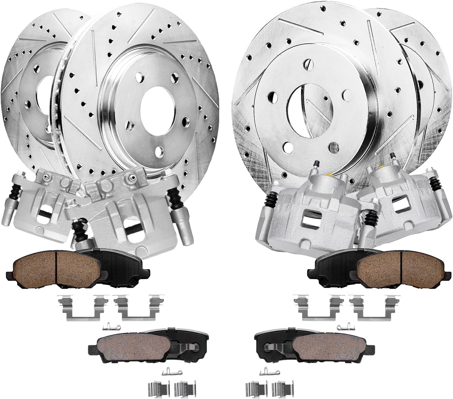 Detroit Axle - 11.57 inch (294mm) Front and 10.31 inch (262mm) Rear Drilled Rotors Brake Pads Calipers Replacement for 200 Sebring Avenger