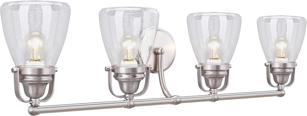 Aspen Creative 62100, Four-Light Metal Bathroom Vanity Wall Light Fixture, 32 1/2' Wide, Transitional Design in Brushed Nickel with Clear Seedy Glass Shade