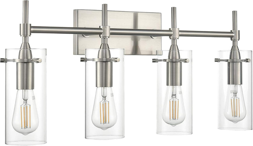 Linea di Liara Effimero Modern Farmhouse Bathroom Vanity Lights Fixtures 4 Lights Over Mirror Brushed Nickel Vanity Lights For Bathroom Light Fixtures Industrial Lighting Clear Glass Covers, UL Listed