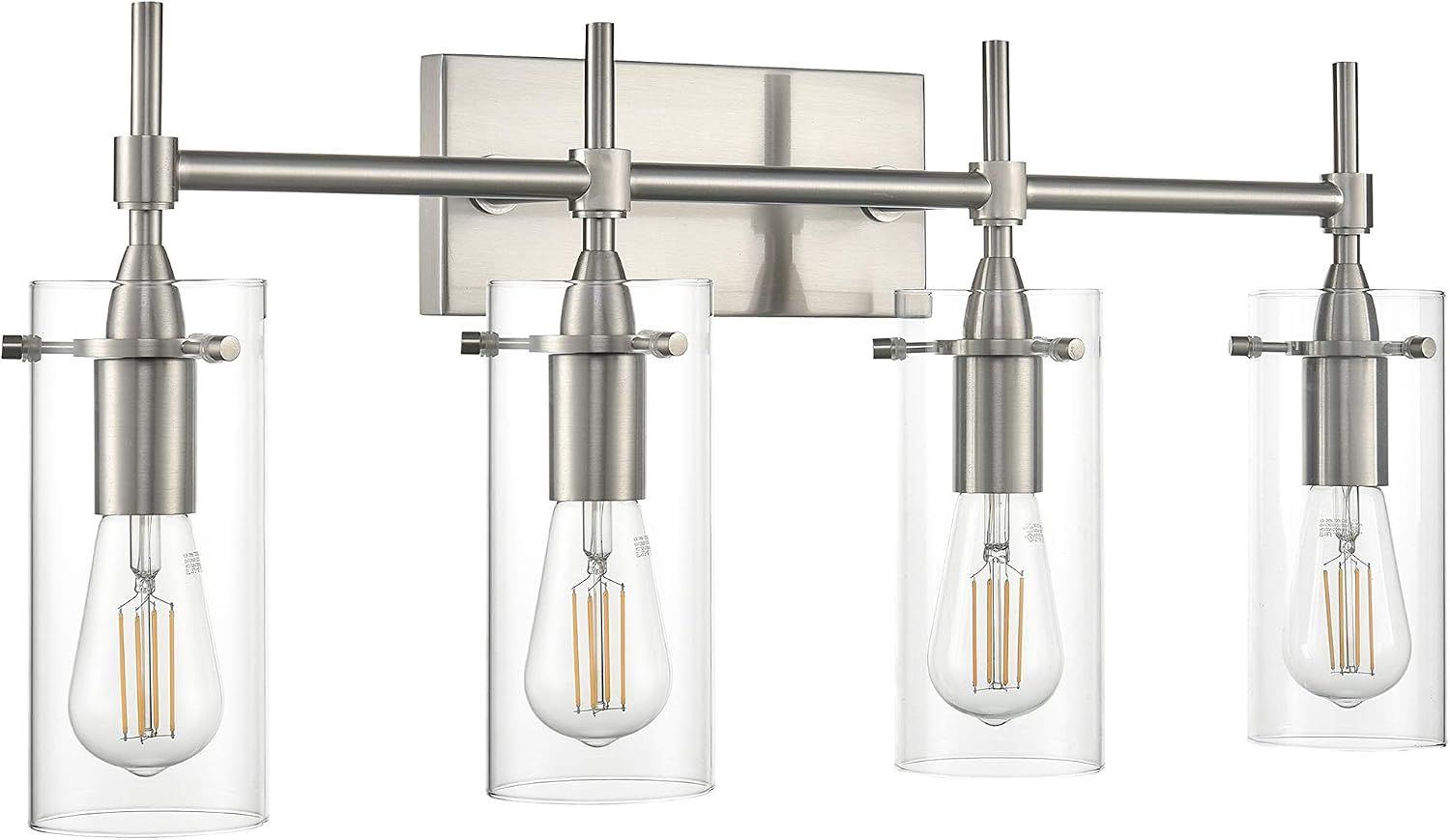 Linea di Liara Effimero Modern Farmhouse Bathroom Vanity Lights Fixtures 4 Lights Over Mirror Brushed Nickel Vanity Lights For Bathroom Light Fixtures Industrial Lighting Clear Glass Covers, UL Listed
