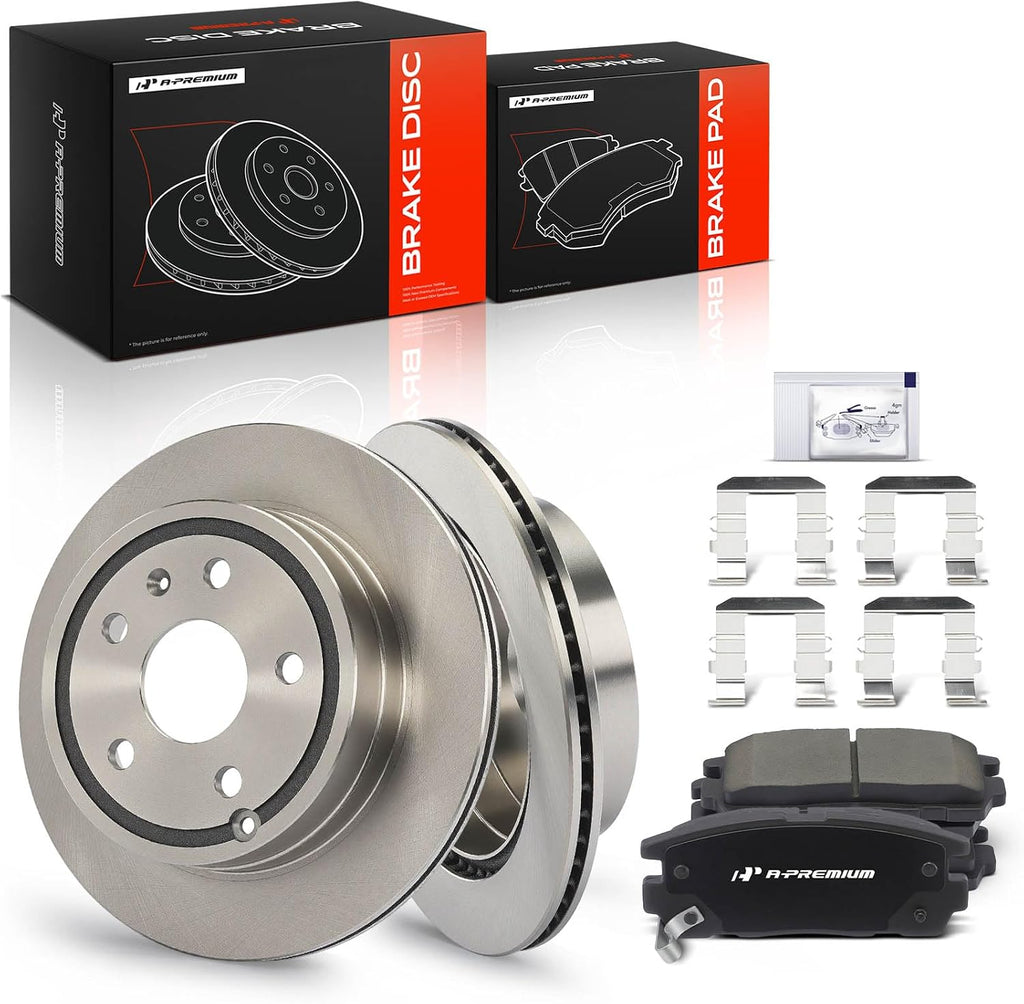 A-Premium 11.93 inch (303mm) Rear Vented Disc Brake Rotors + Ceramic Pads Kit Compatible with Select Chevy and GMC Models - Equinox/Terrain 2010 2011 2012 2013 2014 2015 2016 2017, 6-PC Set