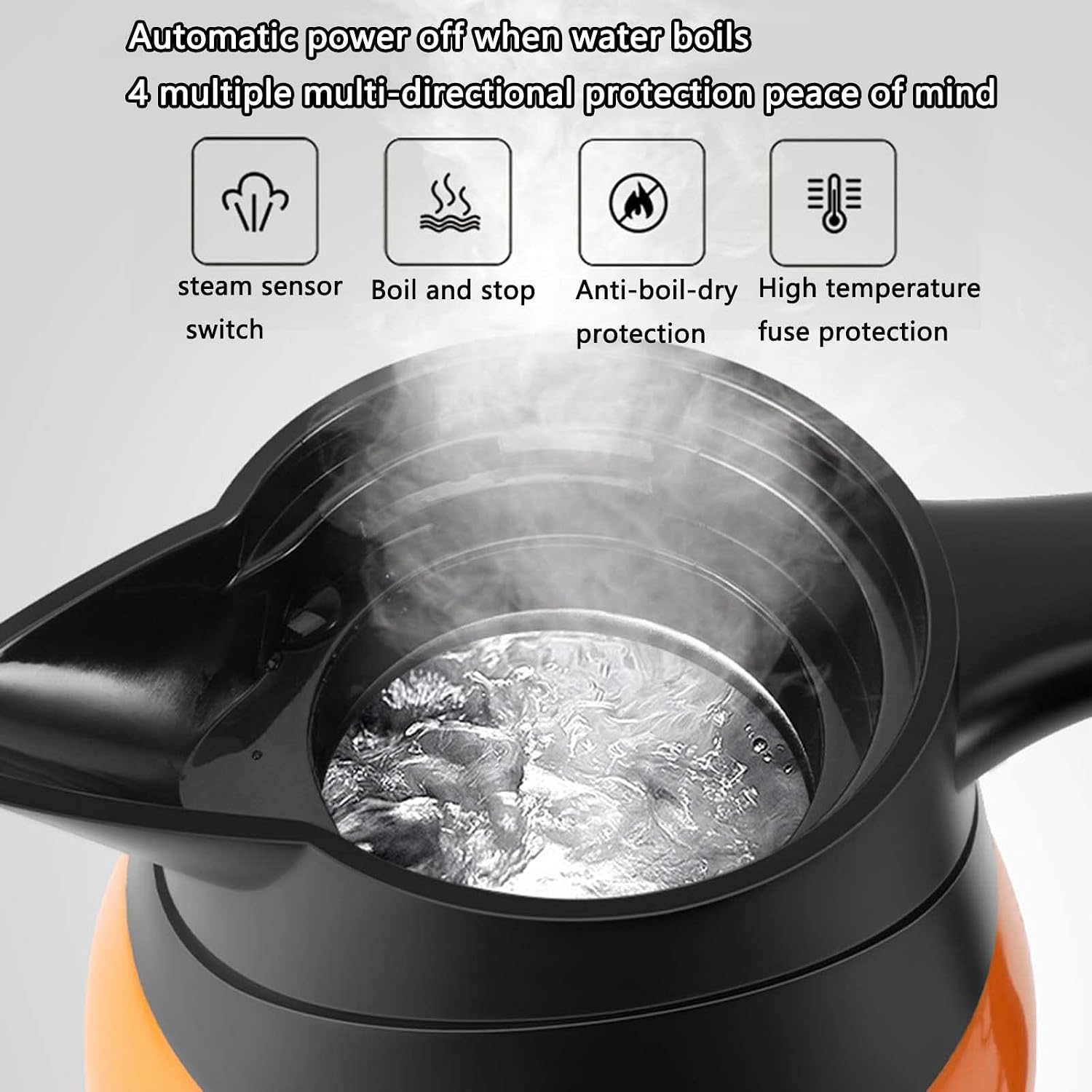 Electric Camping Kettle - 1000ml Hot Water Dispenser with Temperature Control, Anti-Scald Handle, Silicone Leakproof Design for 12V/24V Outdoor Car Use.