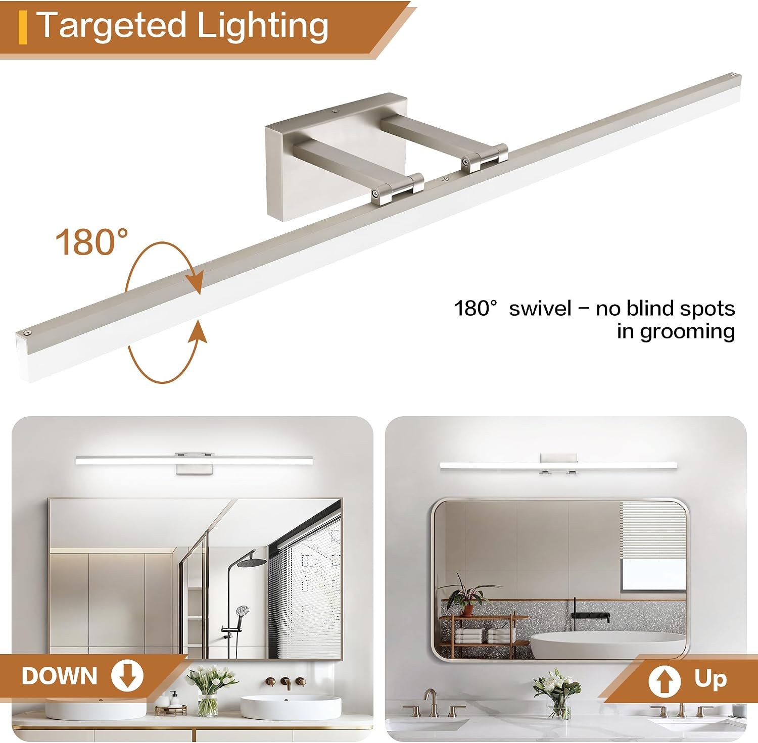 SOLFART 5 Color Temperature Dimmable 47.2 Inch Bathroom Light Fixtures Over Mirror Brushed Nickel Vanity Lights for Bathroom Modern LED Light Fixture 5CCT