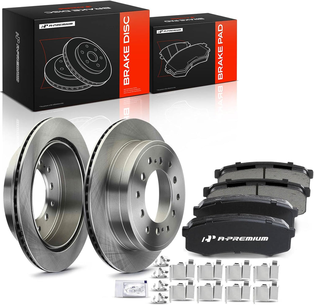 A-Premium 12.28 inch(311.92 mm) Rear Vented Disc Brake Rotors + Ceramic Pads Kit Compatible with Select Lexus and Toyota Models - GX470/4Runner 2003-2009, FJ Cruiser 2007-2009, Sequoia, 6-PC Set