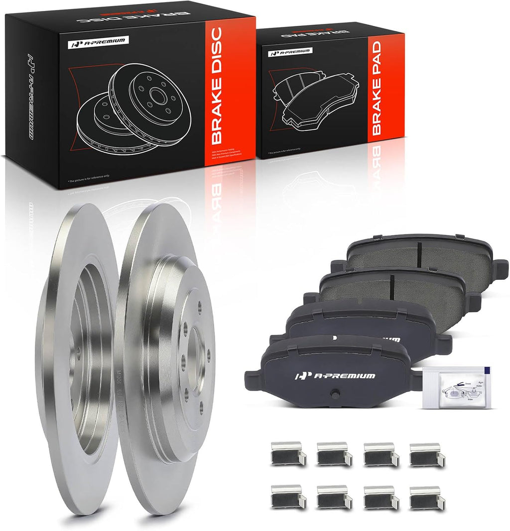 A-Premium 12.99 inch(330 mm) Rear Solid Disc Brake Rotors + Ceramic Pads Kit Compatible with Ford and Lincoln Models - Edge/MKX 2011-2012, Explorer 12-19, Flex 09-19, MKS 09-12, Taurus 10-19, 6-PC Set