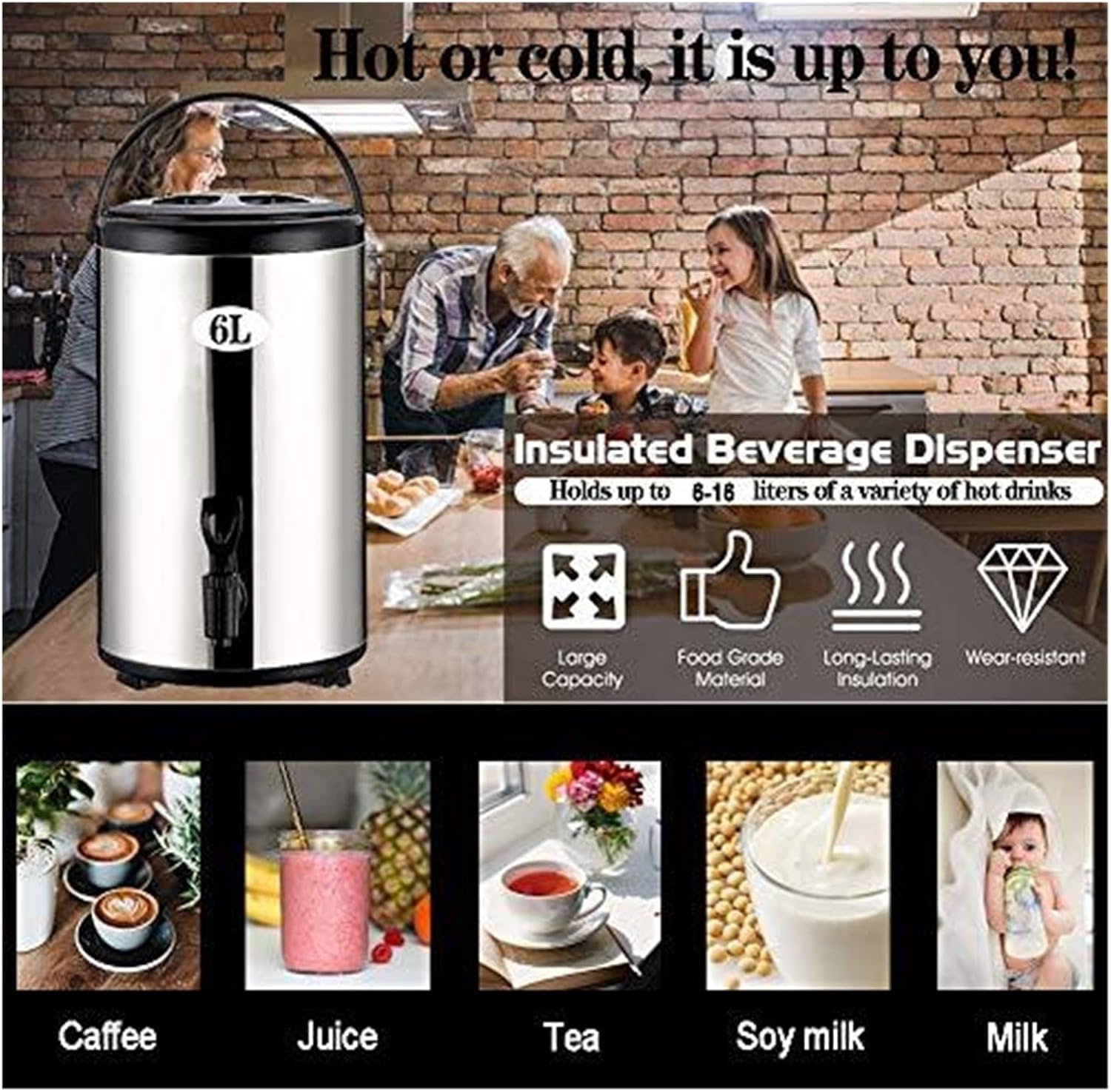 Hot Water Dispenser, 5 Gallon Stainless Steel Insulated Beverage Dispenser with Spigot for Coffee, Tea, Soup - Commercial & Office Use