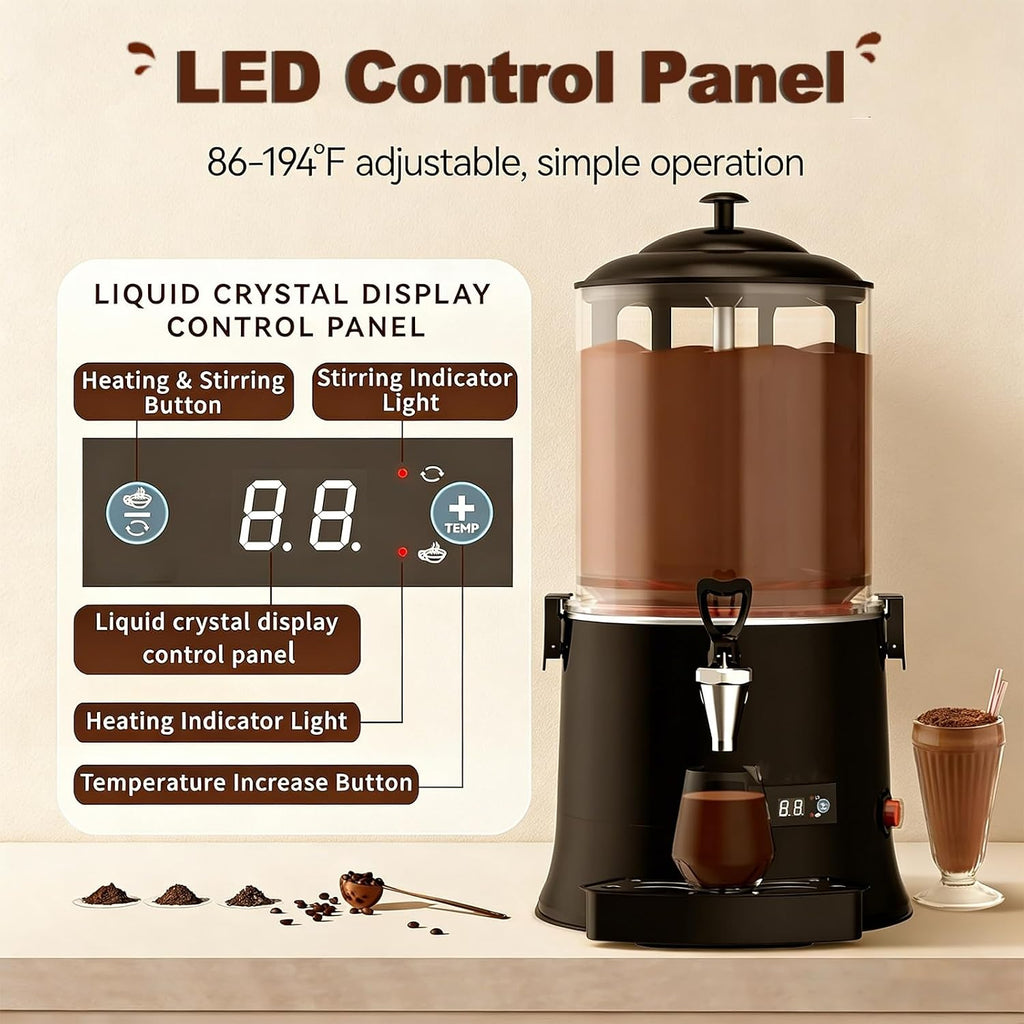 10L/5L Commercial Hot Chocolate Machine Maker & Dispenser, Stainless Steel Electric Chocolate Mixing Machine with Faucet for Heating Chocolate, Coffee, and Tea (Black)(10L)