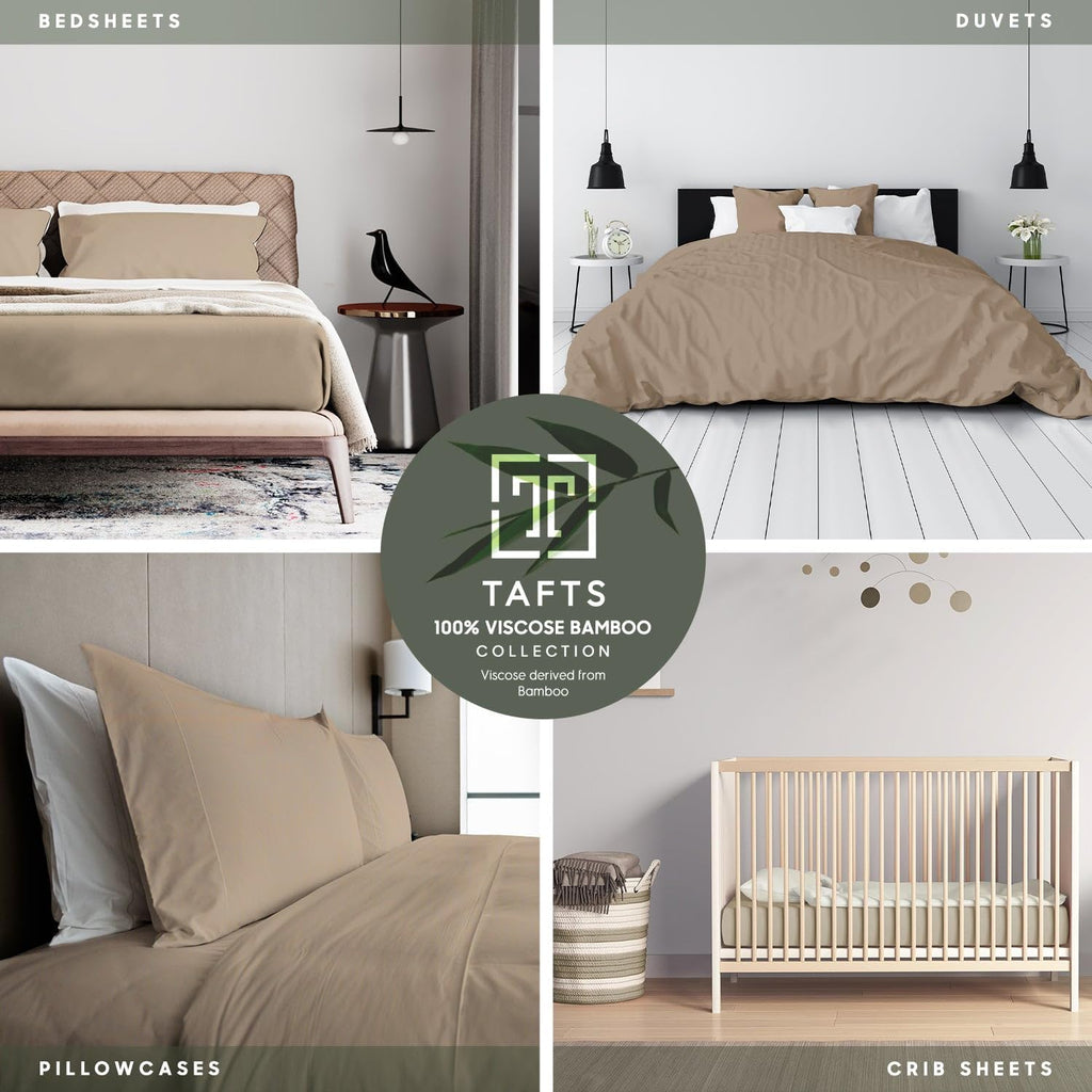 Tafts Cali-King Sheets Set, Pure 100% Viscose derived from Bamboo Bed Sheets Set, Luxuriously Soft, Silky, Cooling Sheets, Double Stitched, Lifetime Quality Promise (Beige)