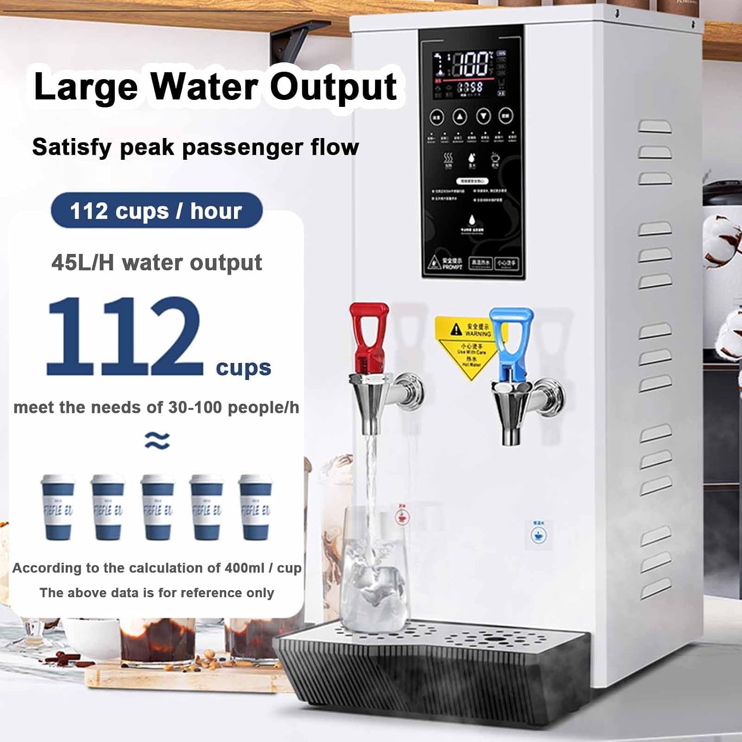 Water Boiler, Electric Commercial Hot Water Dispenser With Drip Tray, Stepping Type Boiling Water Machine, With Digital Temperature Display And Timer, For Brewing Tea Coffee Water,White