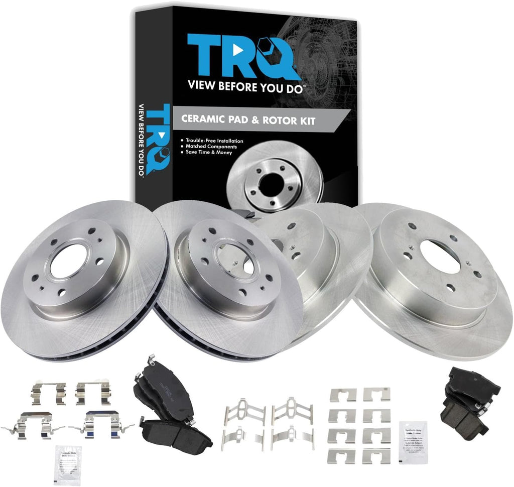 TRQ Front and Rear Brake Pad and Rotor Set Ceramic Vented Solid Rotors Compatible with 2007-2013 Suzuki SX4