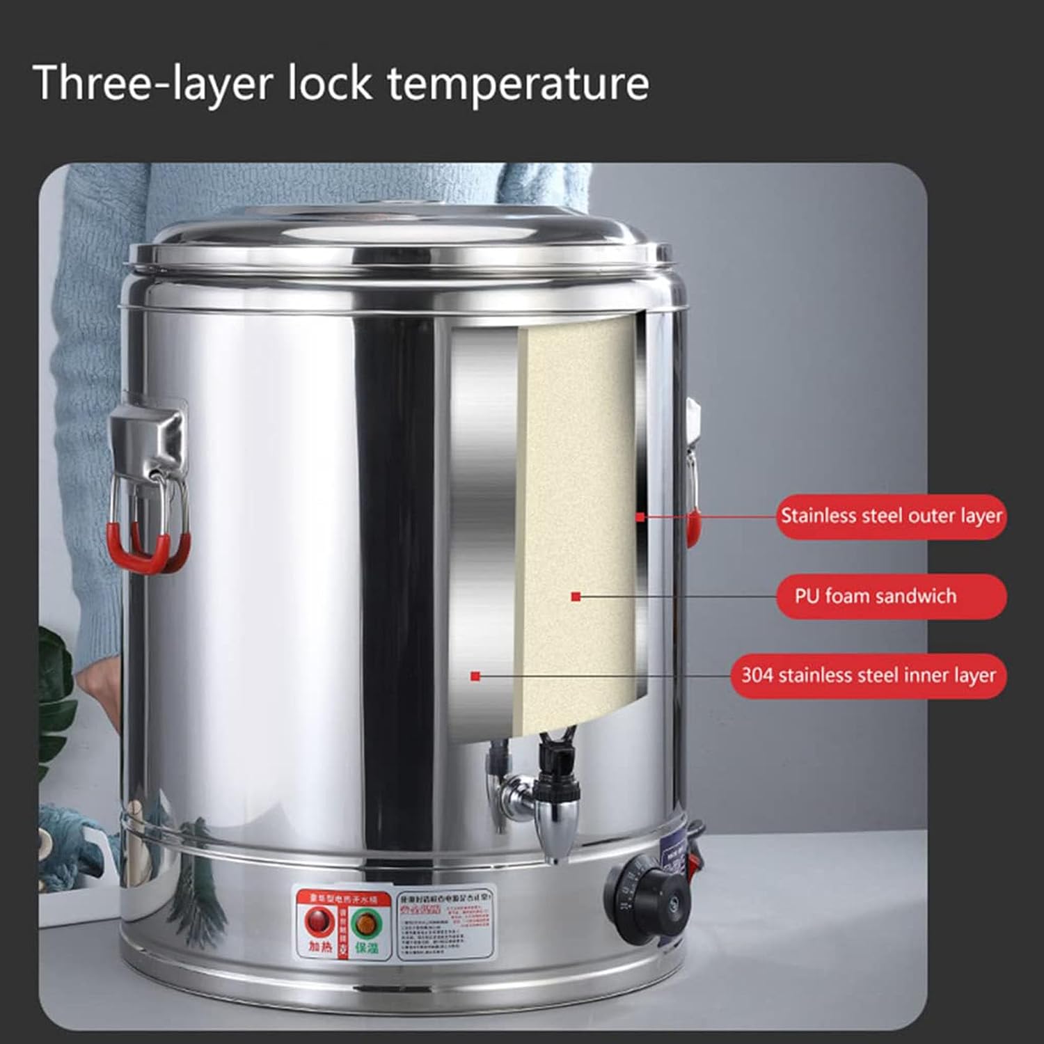 20-50L Litre Electric Stainless Steel Catering Hot Water Boiler Tea Urn Commercial With Temperature Adjustment, Stainless Steel Water Boilers Kettle(50l)