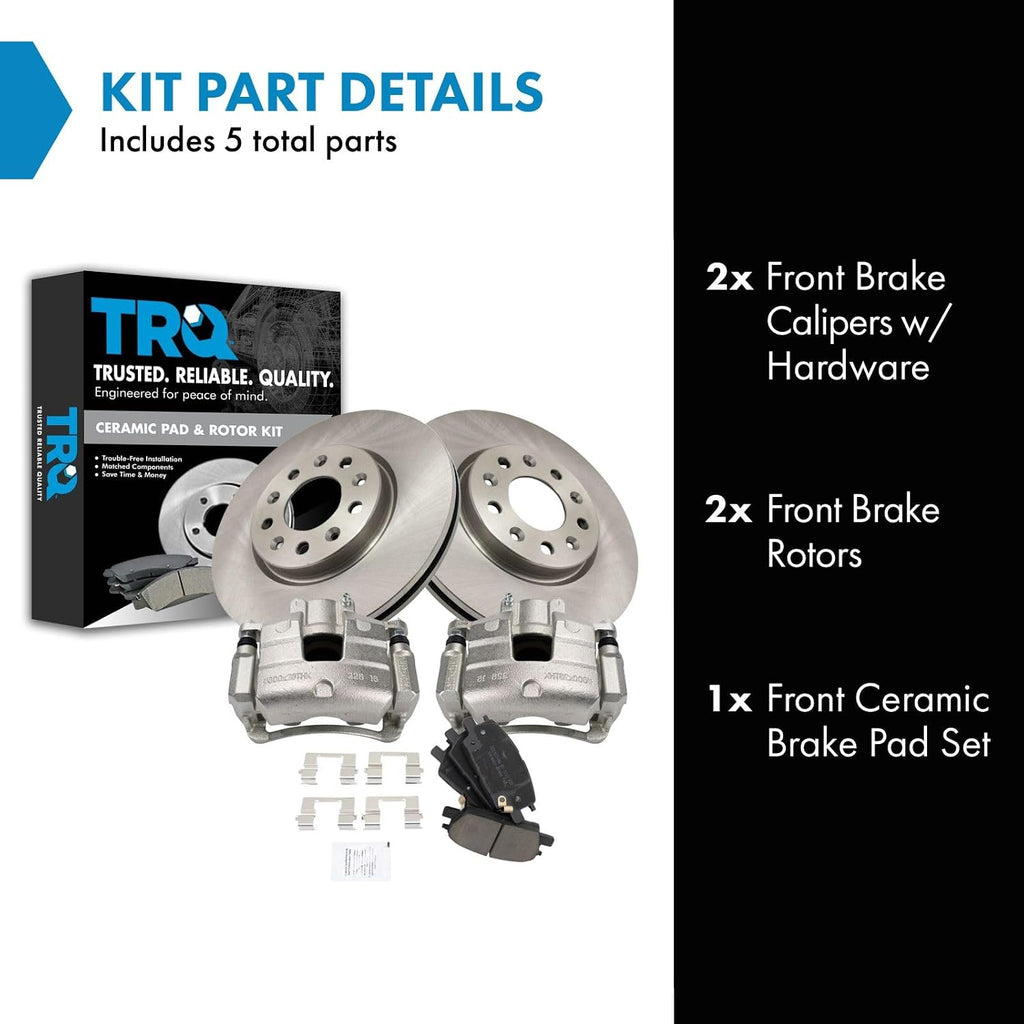 TRQ Front Brake Calipers Ceramic Pads & Rotors Compatible with 16-20 LaCrosse Equinox