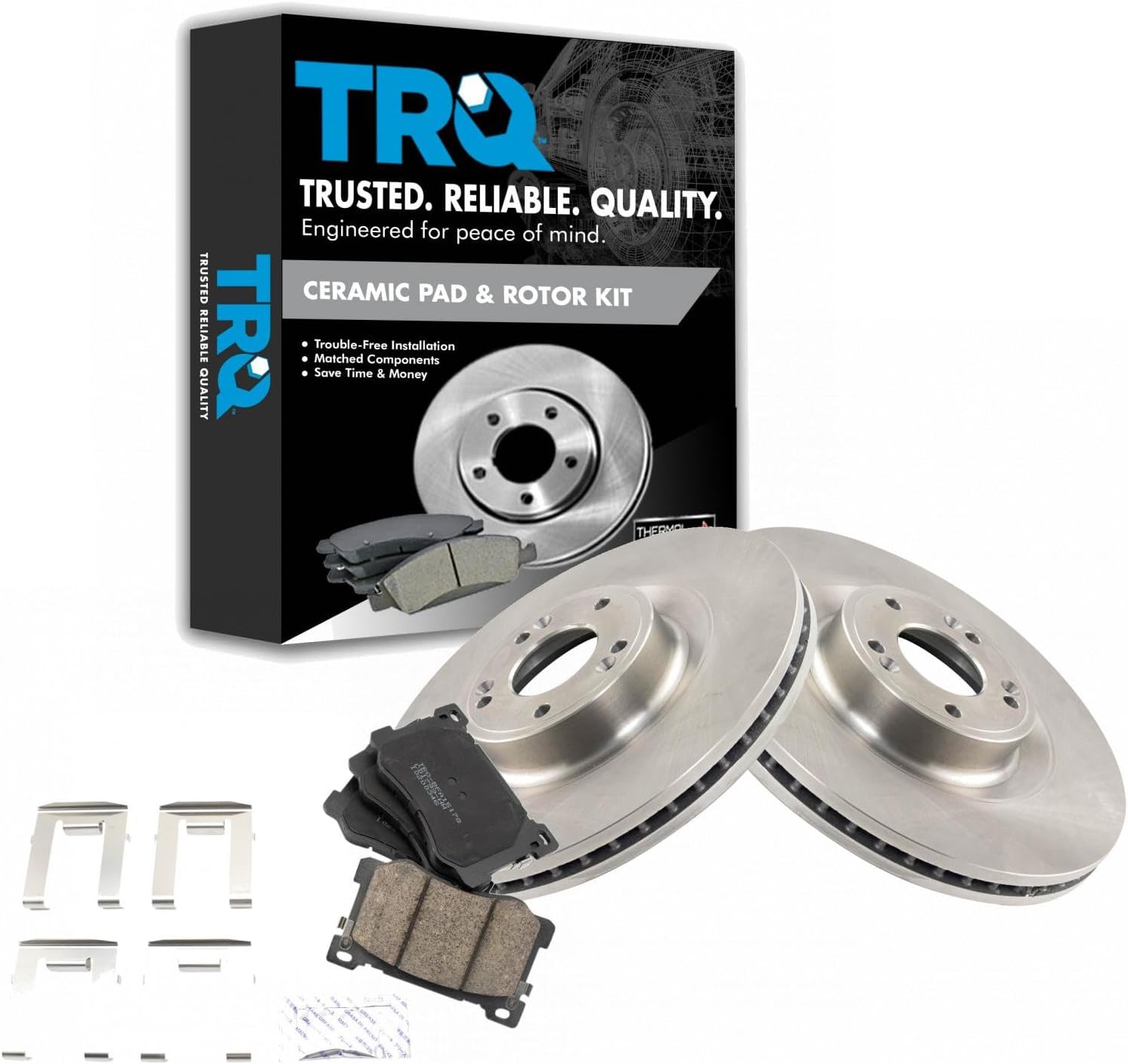 TRQ Front Brake Pad and Rotor Set Ceramic Vented Rotors Compatible with 2017 Genesis G80 2015-2016 Hyundai Genesis 2016-2017 Kia K900