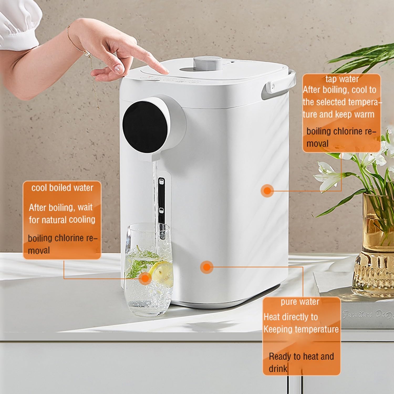 SinSed electric hot water dispenser electric kettle 5L capacity household thermal insulation desktop water boiler double layer multi-mode boiling water white/blue(Color:a), Size