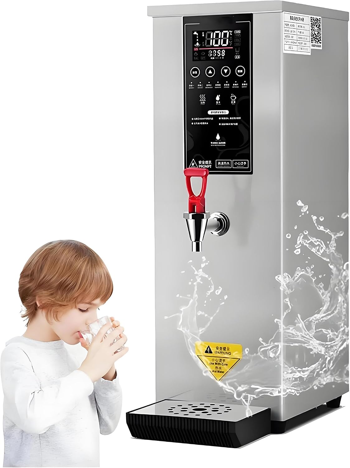 Commercial Milk Frother - Multi-Functional Milk Steamer Machine Hot Water Dispenser Beverage Heater with LED Display Panel for Latte Cappuccino Coffee Milk Tea Foam Hotel Silver