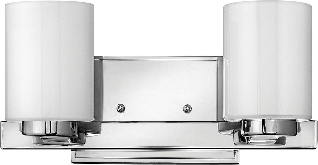 Hinkley Miley Small Two Light Bathroom Vanity Fixture, Cased Opal Glass Shades, Transitional, Chrome