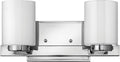 Hinkley Miley Small Two Light Bathroom Vanity Fixture, Cased Opal Glass Shades, Transitional, Chrome