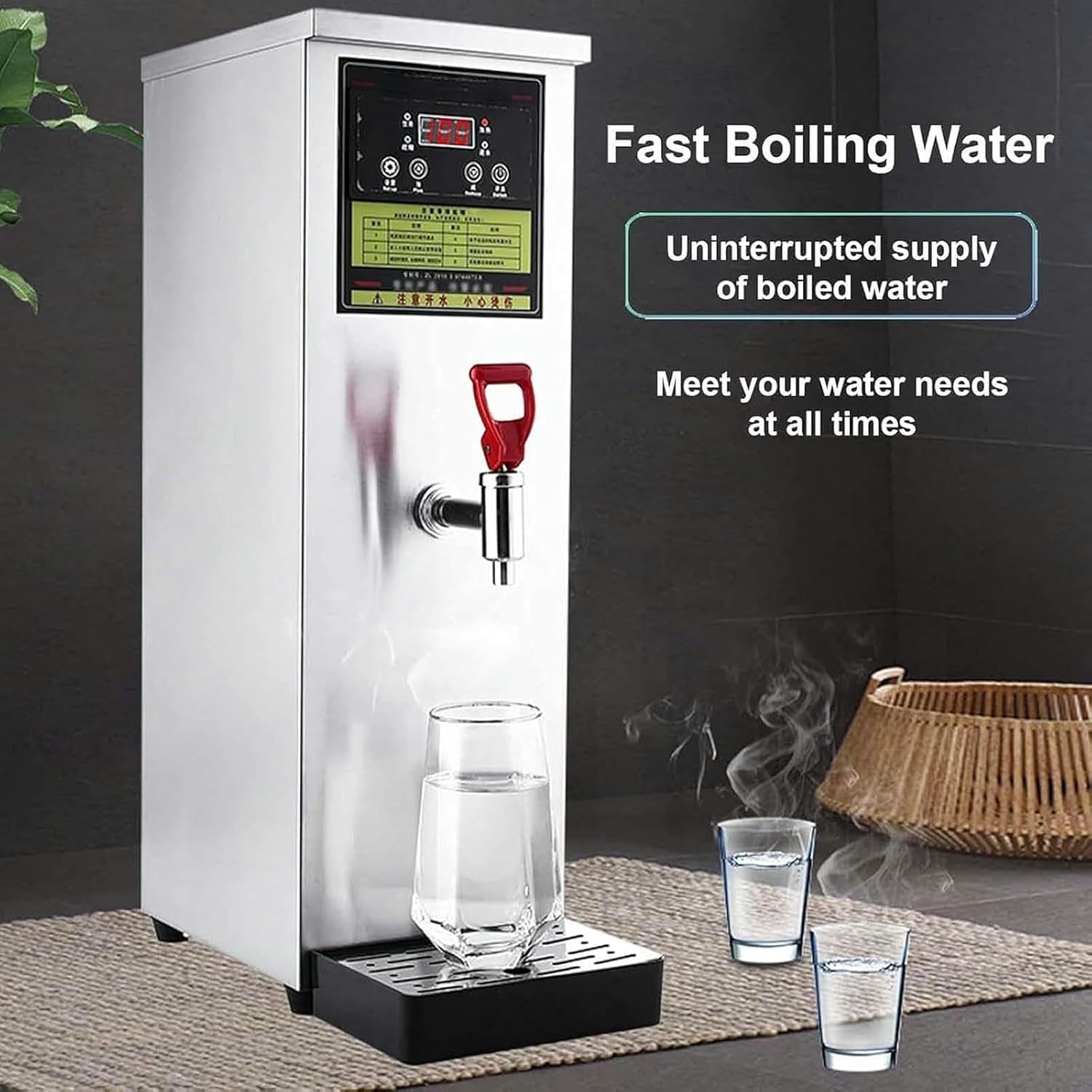 Commercial Automatic Hot Water Boiler,Tabletop Hot Water Dispenser with Smart Control Panel,Non Drip Tap,for Coffee Shop,Bar,Bakery,Company(Black)