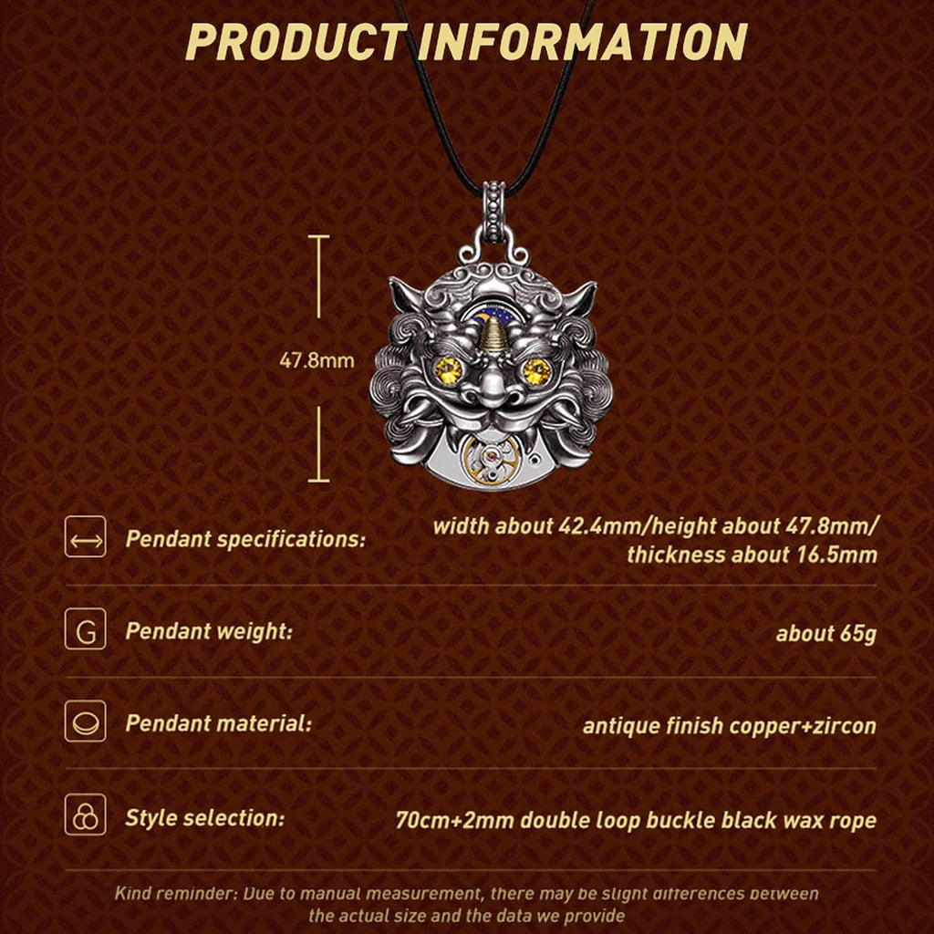 SEA-GULL Seagull Fengshui Pixiu Pendants Antique Finish Cooper+Yellow Zircon Jewelry Watch Movement Necklaces Chain Women Men Wealth Luck, NTHB70000