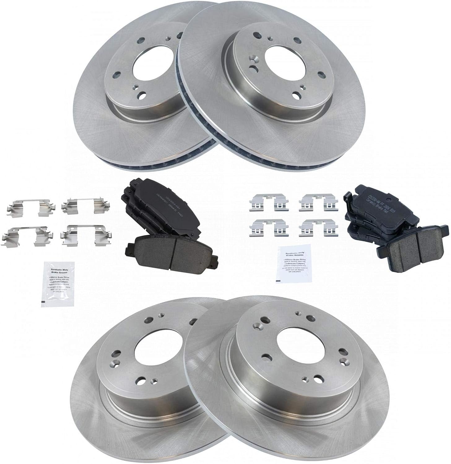 TRQ Front and Rear Ceramic Brake Pad and Rotor Set Compatible with 13-17 Honda Accord EX, 13-17 EX-L, 13-15 Sport, 13-15 Touring, 14-15 Hybrid, 14-15