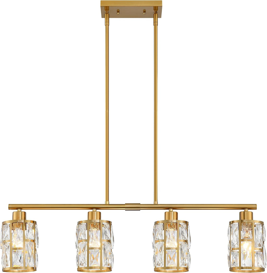 MEXO Gold Crystal Pendant Light Fixture for Kitchen Island Dining Room, Farmhouse Chandelier Gold Close to Ceiling Lightings Over Table