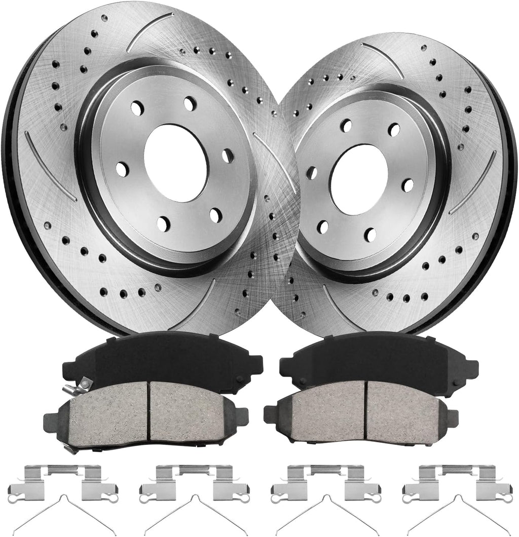 Front Brake Pads And Rotors Kit Compatible With 2005-2023 Nissan Frontier, 2015 Xterra, 31412 D1094-8200 Automotive Replacement Brake Kits Anti-rust Oil Drilled And Slotted Rotors 296mm(11.7in)