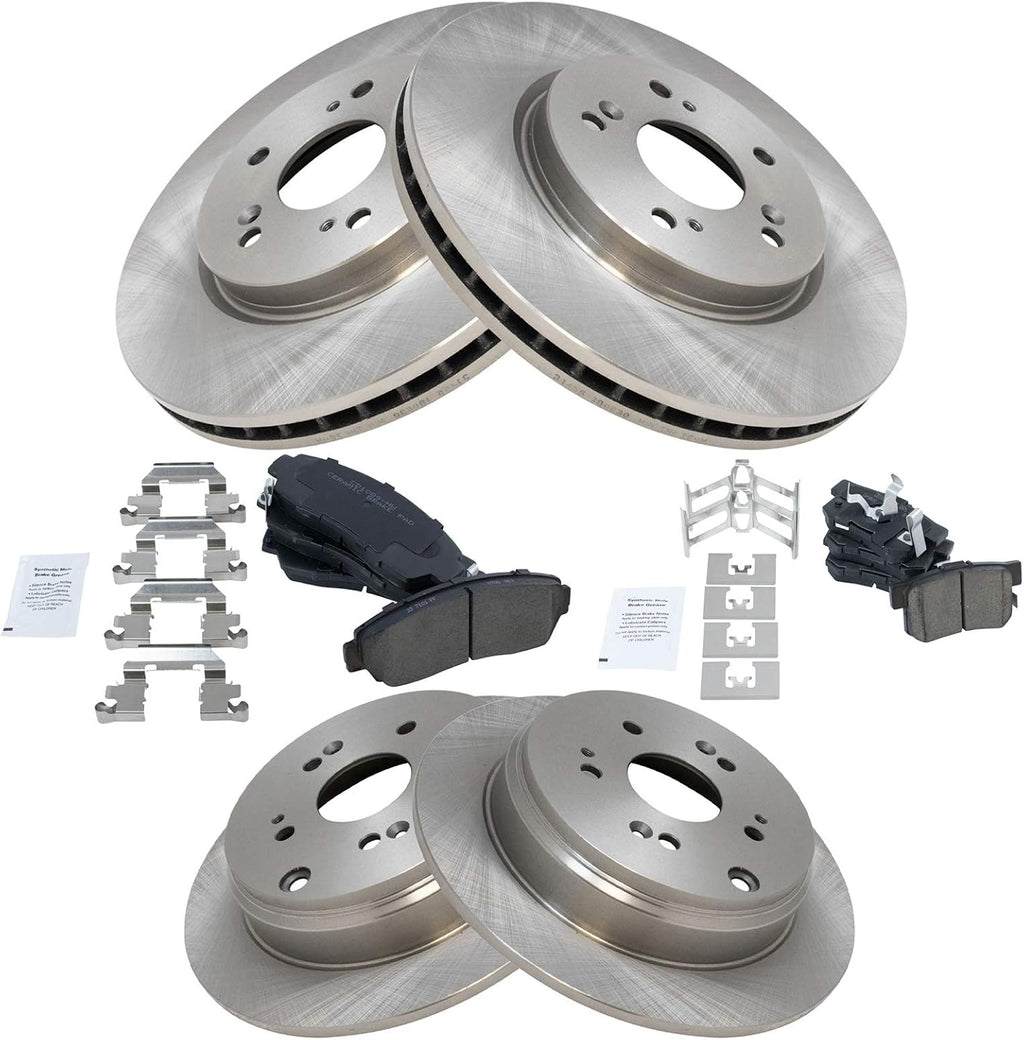 TRQ Front and Rear Brake Pad and Rotor Set Ceramic Vented Rotors Compatible with 2010-2012 Acura RDX 2007-2011 Honda CR-V