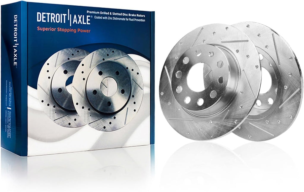 Detroit Axle - 1.4L Brake Kit for Volkswagen 2019-2020 Jetta, Drilled Slotted Brake Rotors Ceramic Brakes Pads Replacement : 11.34 inch Front and 10.71 inch Rear Rotors