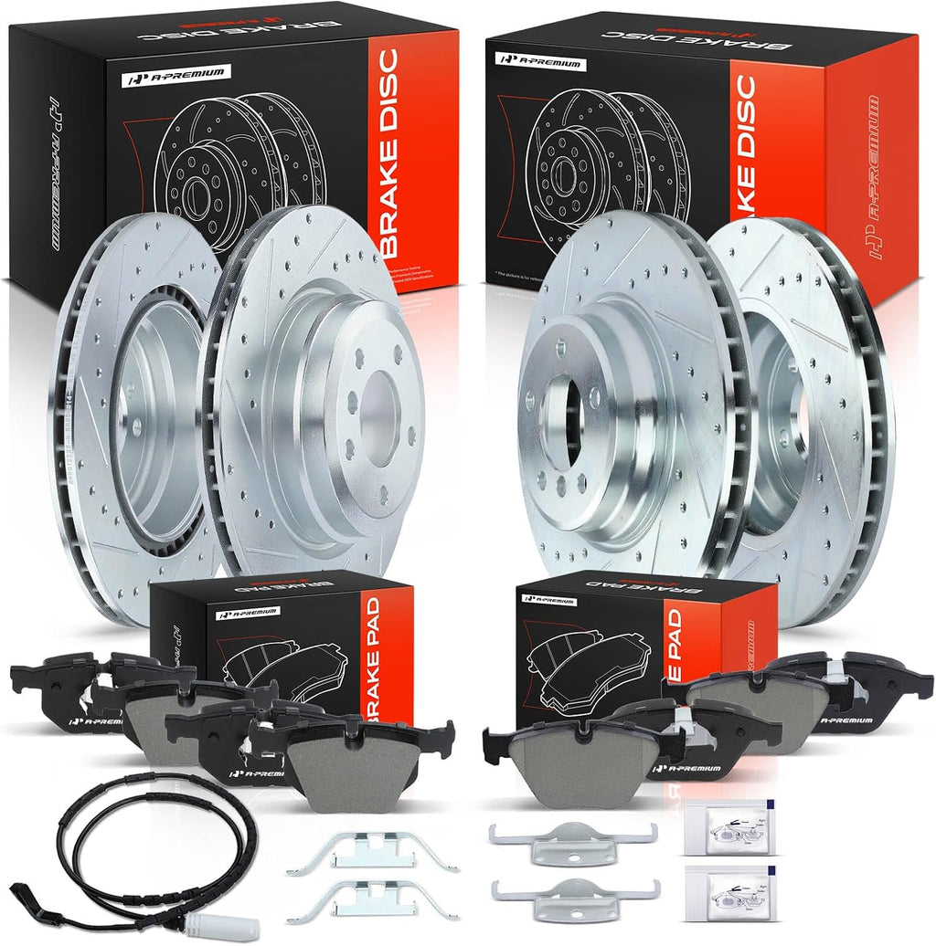 A-Premium Front and Rear Disc Brake Rotors + Ceramic Pads Kit Compatible with Select BMW and Lincoln Models - 335d 2009-2011, 335i 2007-2013, 335i xDrive 2009-2013, 335is 2011-2013, 335xi 2007-2008