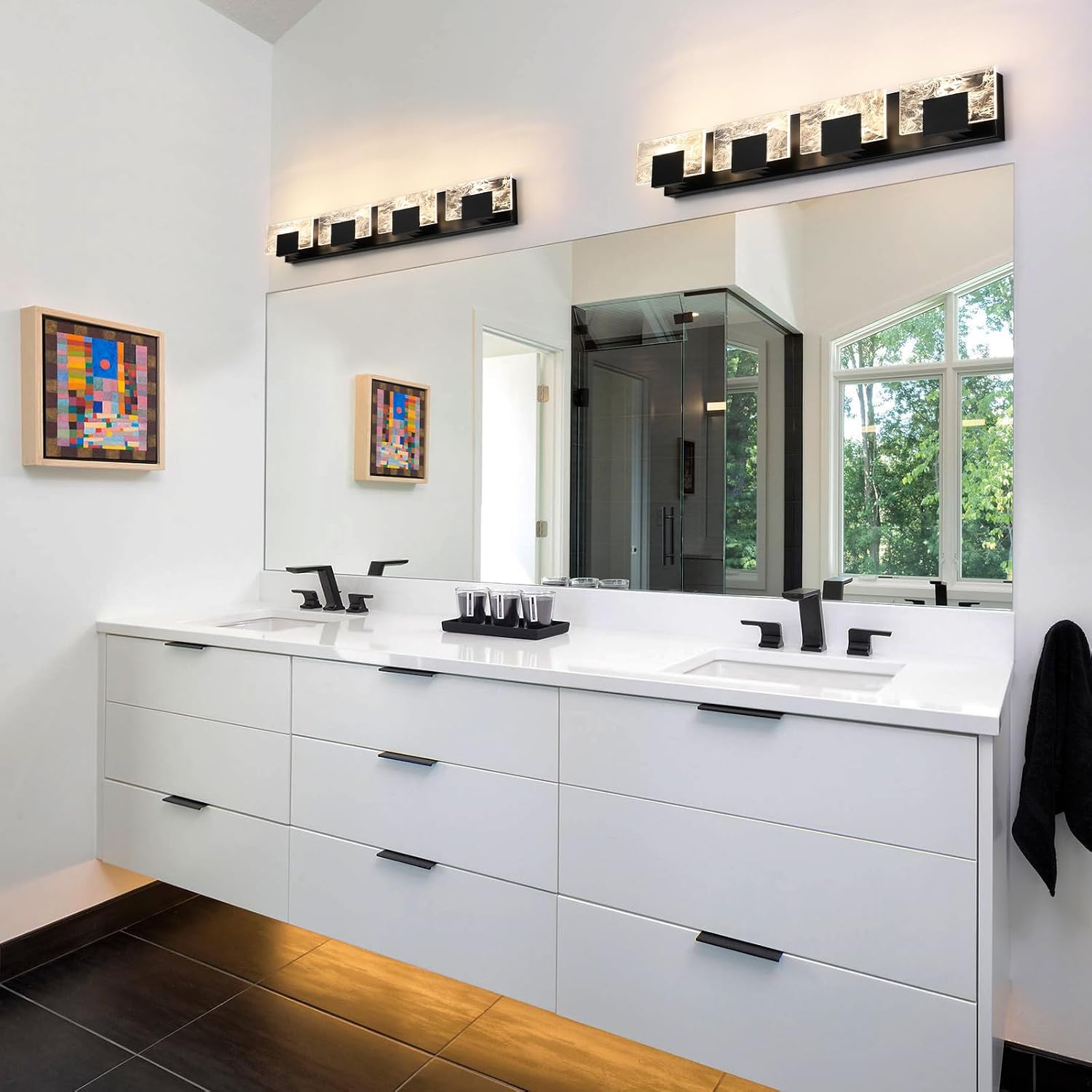 LED Bathroom Vanity Light: 32in Matte Black Acrylic Modern Lighting Fixtures - 4-Light Contemporary Smoke Design Wall Lights Fixture Over Mirror 3000K