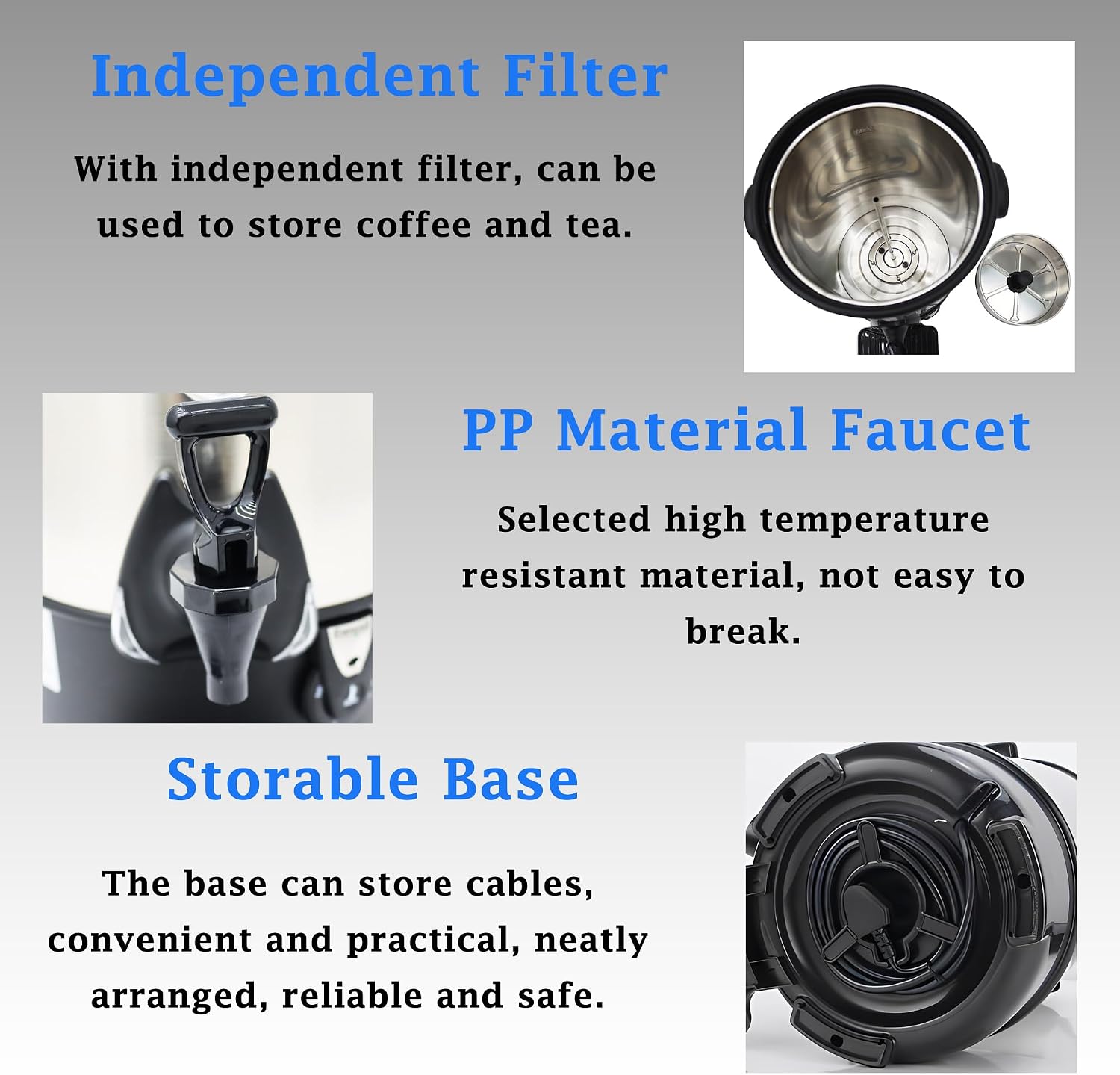 Electric Hot Coffee Kettle Warmer Stainless Steel Hot Coffee Dispenser Hot Coffee Boiler And Warmer with Independent Filter Quick-Temp or Boil for Tea Coffee 1300W 9.7 Liter Capacity