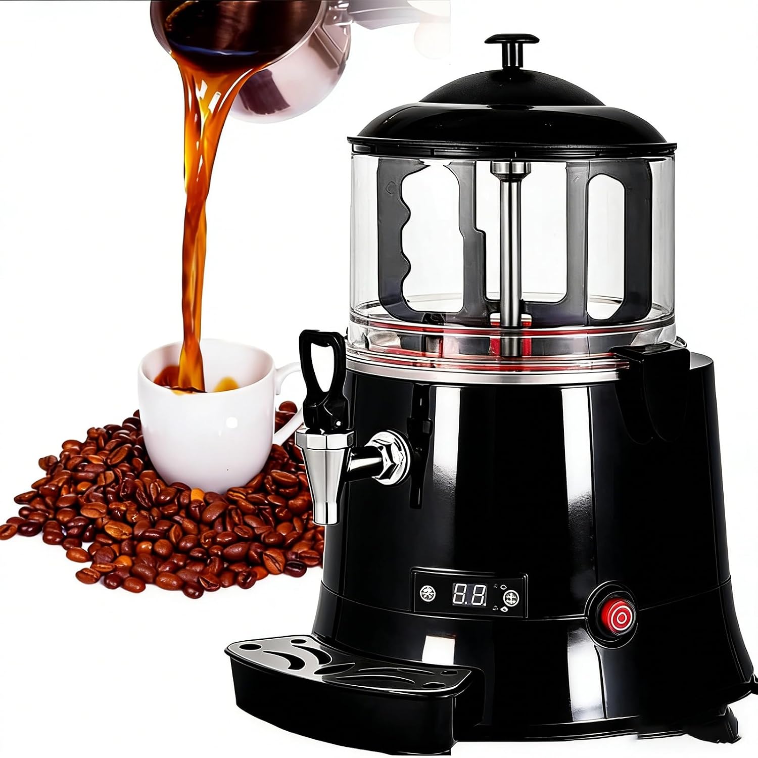10L/5L Commercial Hot Chocolate Machine Maker & Dispenser, Stainless Steel Electric Chocolate Mixing Machine with Faucet for Heating Chocolate, Coffee, and Tea (Black)(5L)