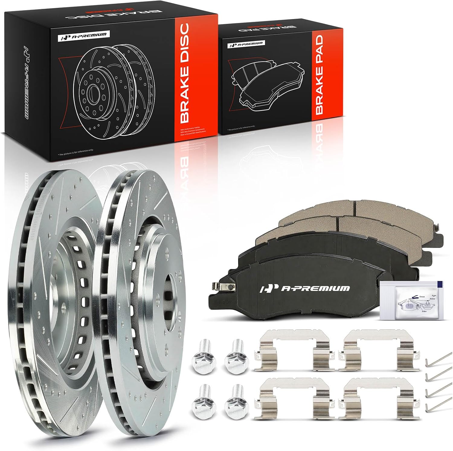 A-Premium 12.60 inch (320mm) Front Drilled and Slotted Disc Brake Rotors + Ceramic Pads Kit Compatible with Select Honda Models - Odyssey 2018-2023, 6-PC Set