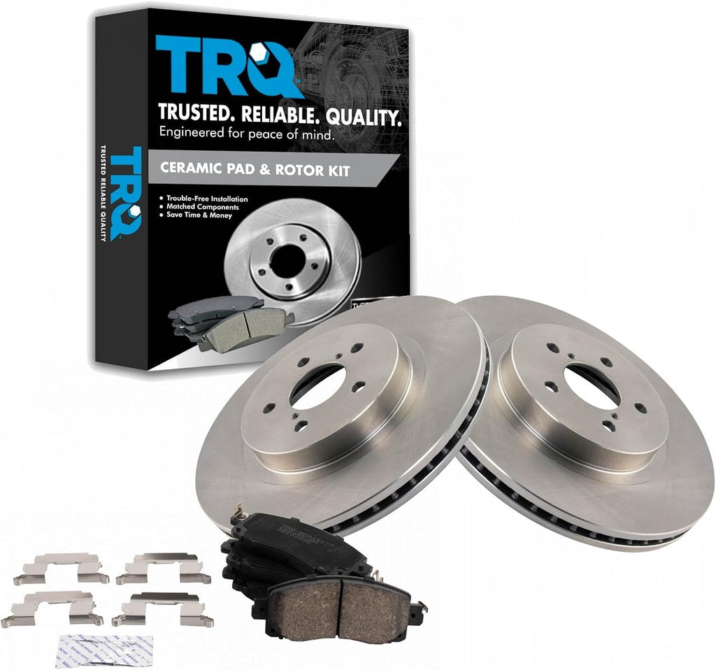 TRQ Front Ceramic Brake Pad and Rotor Set Compatible with 2018-2019 Subaru Crosstrek 2017-2019 Subaru Impreza with 294mm Diameter Front Rotors