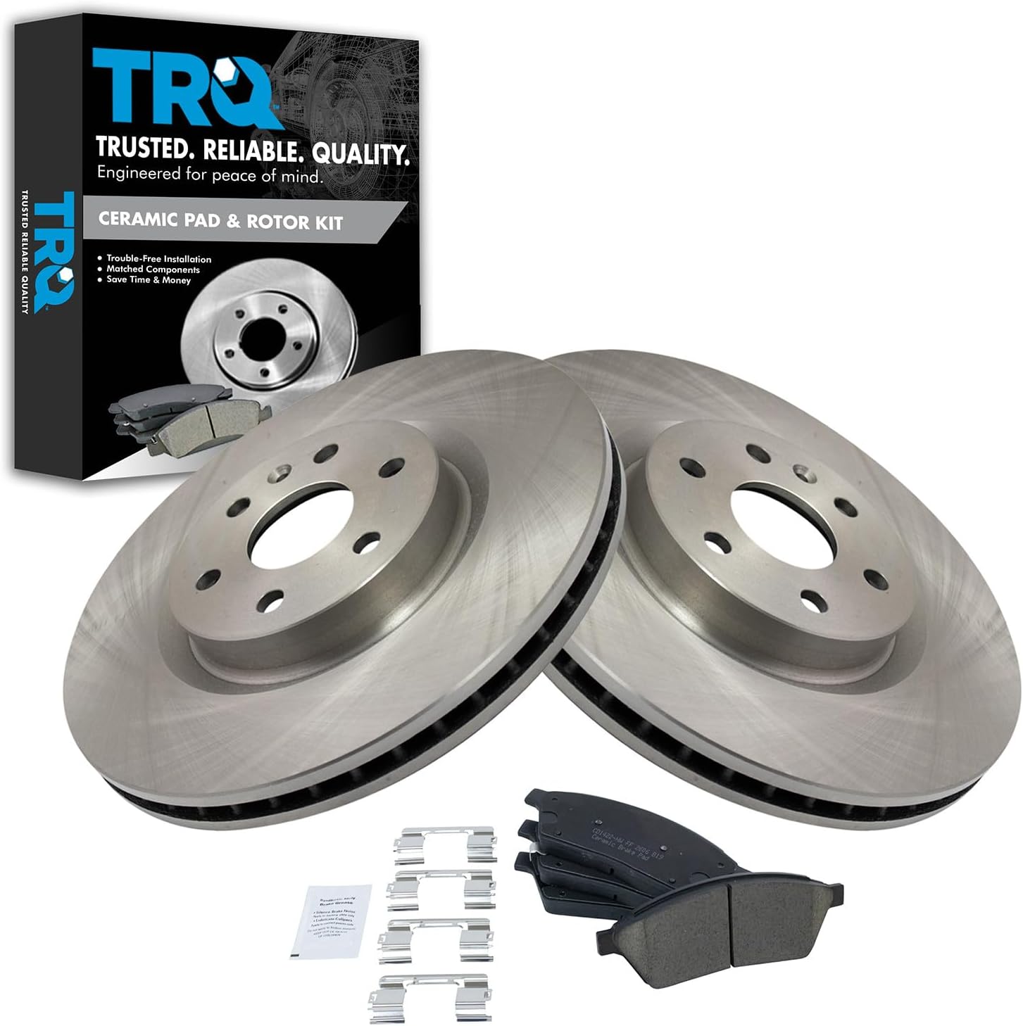 TRQ Front Brake Pad and Rotor Set Ceramic Vented Rotors Compatible with 2010-2016 Cadillac SRX