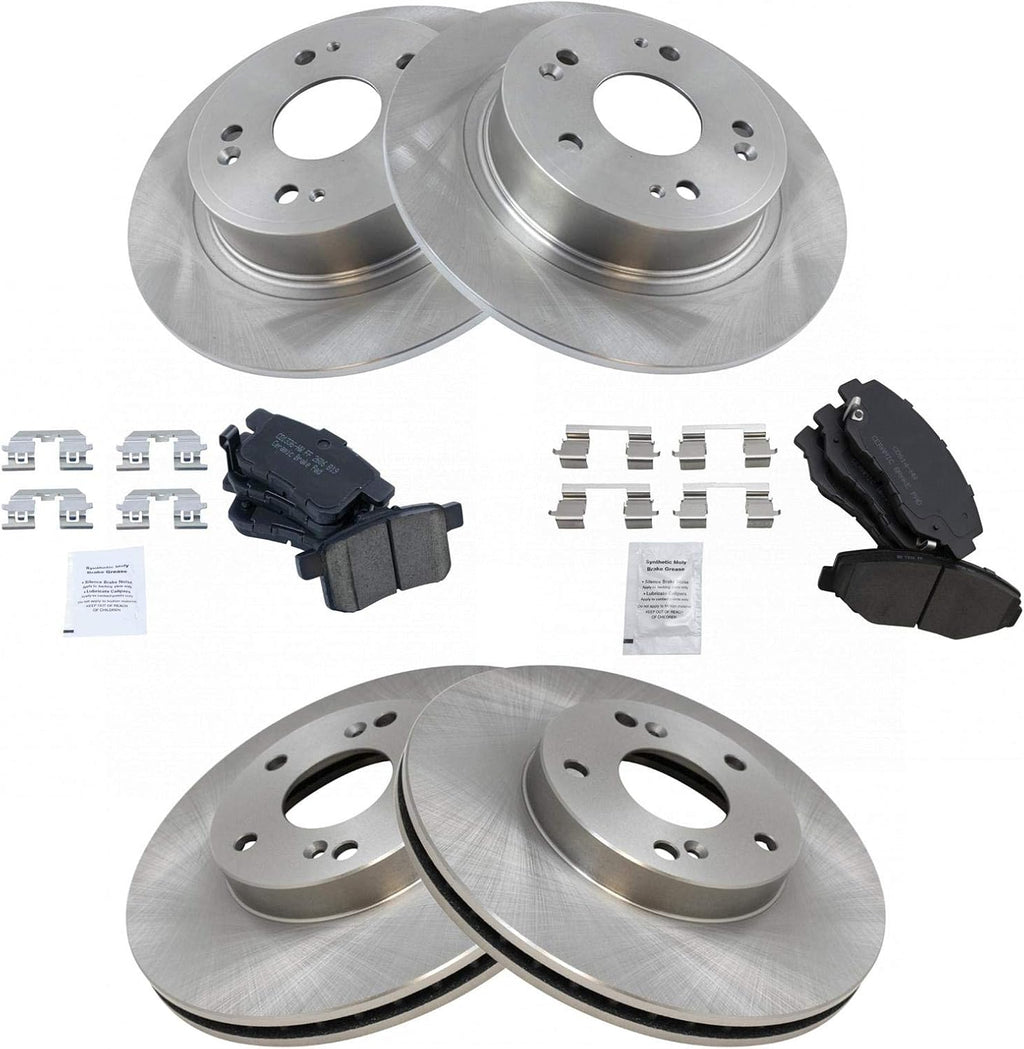 TRQ Front and Rear Brake Pad and Rotor Set Ceramic Vented Solid Rotors Compatible with 2008-2017 Honda Accord