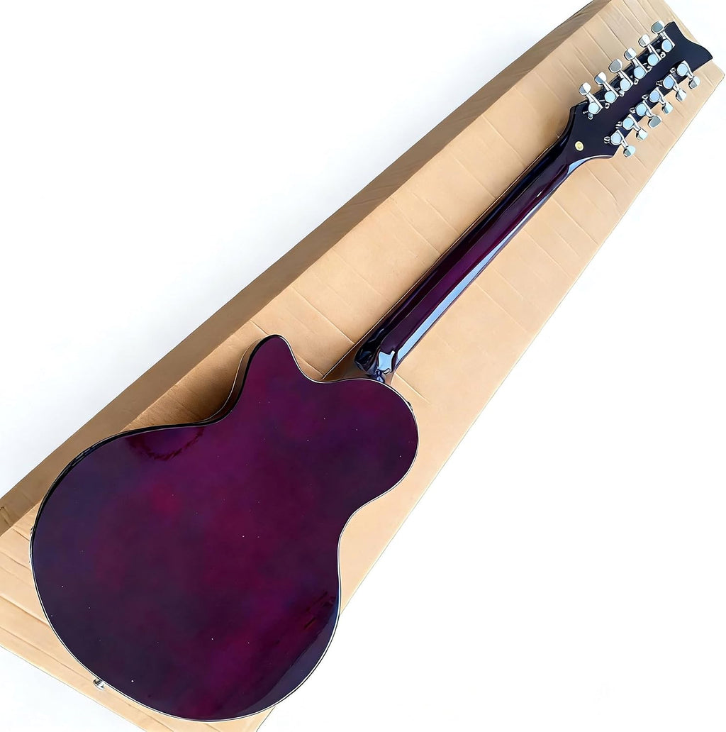 12-String Semi-Hollow Body Electric Guitar, Black Flame Maple Top with Chrome Hardware