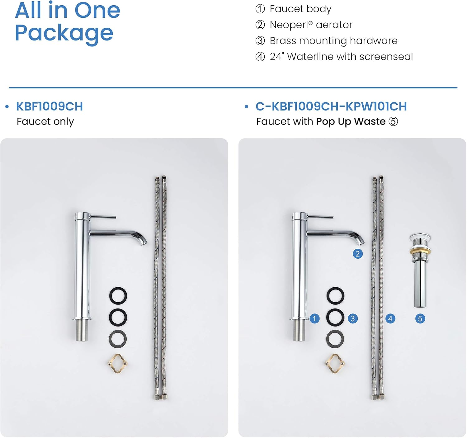 KIBI KBF1009 Solid Brass Single Handle Single Hole Circular Faucet for Bathroom Sink with Pop Up Drain | High Arc Faucet Spout Design | Rust and Corrosion Resistant | Chrome Finish